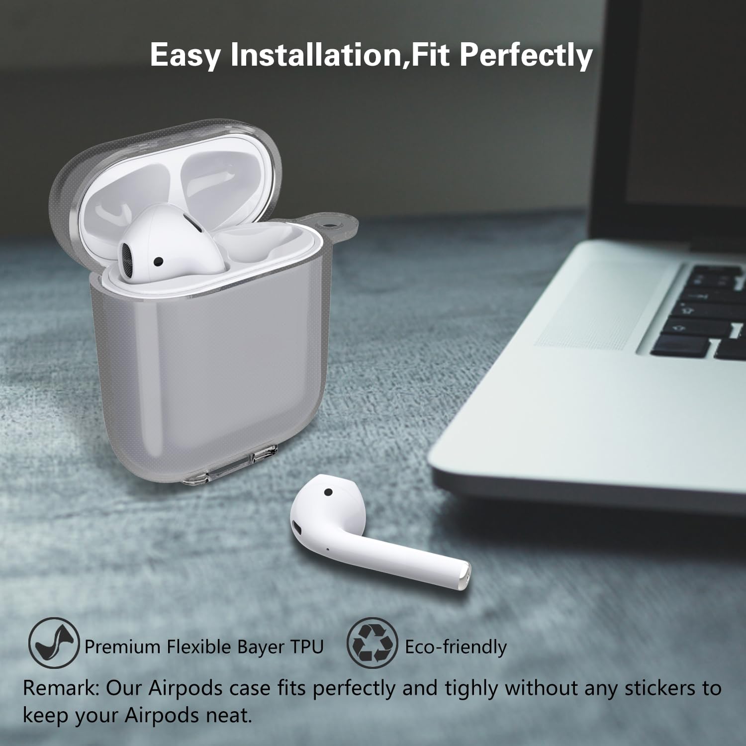 Clear Shockproof TPU Case for AirPods 1 & 2 - Protective Soft Cover with Keychain | Durable Drop Protection for AirPods Charging Case | Perfect for Women & Girls | Ideal for Travel, Gym & Everyday Use - Black