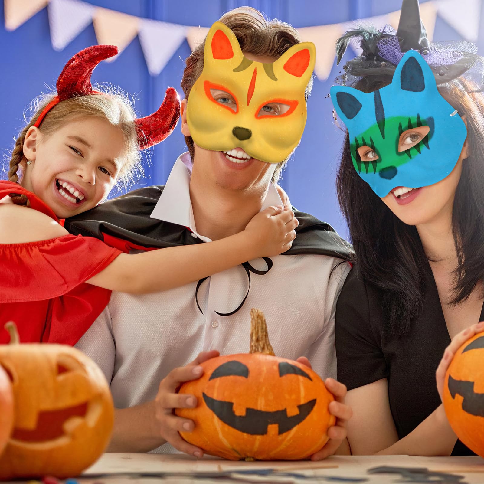 10pcs Unpainted DIY Cat & Fox Masks - Blank White Paper Masquerade Masks for Halloween Costume Party, Cosplay, Face Painting & Craft Projects