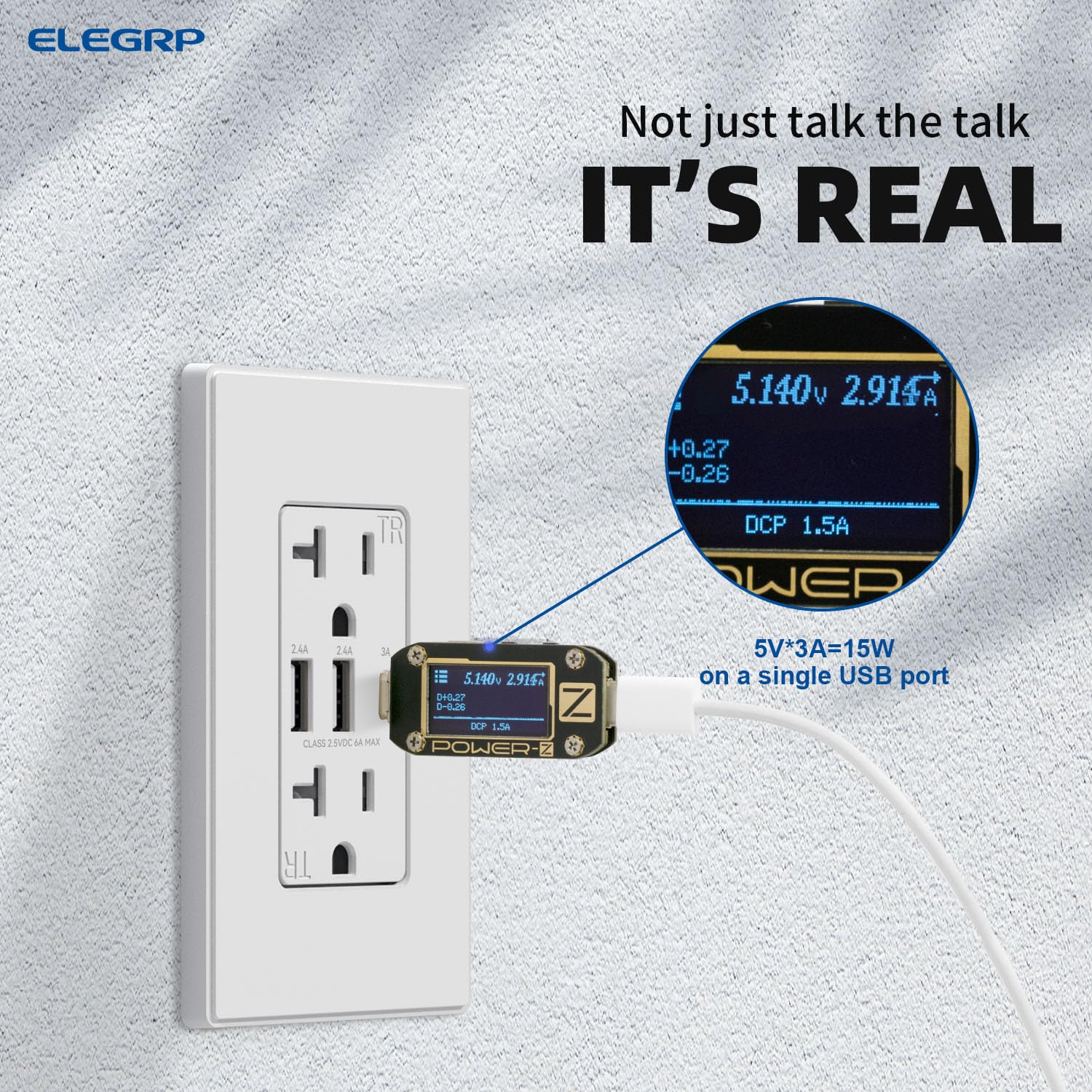 ELEGRP 3-Port USB C Wall Outlet with 30W Fast Charging, 20A Tamper-Resistant Electrical Receptacle (10 Pack Matte White) - UL Listed for Home, Office & Hotel Use