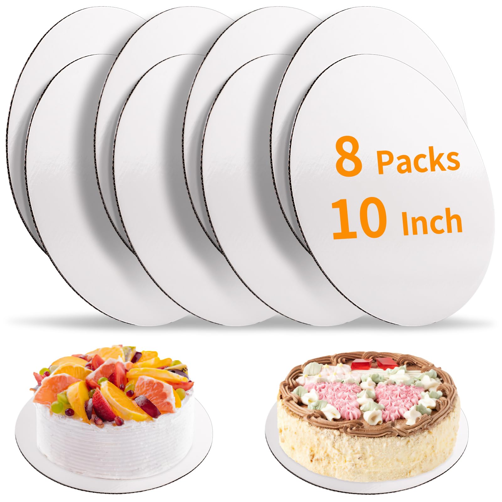 WINKIO 8-Pack 10 Inch Round White Cake Boards - Food Grade Cardboard Cake Rounds, Waterproof & Oilproof Cake Bases for Baking, DIY Desserts, Wedding Cakes, and Craft Displays (White) - Perfect for Home Bakers, Professional Chefs, and Party Decorations