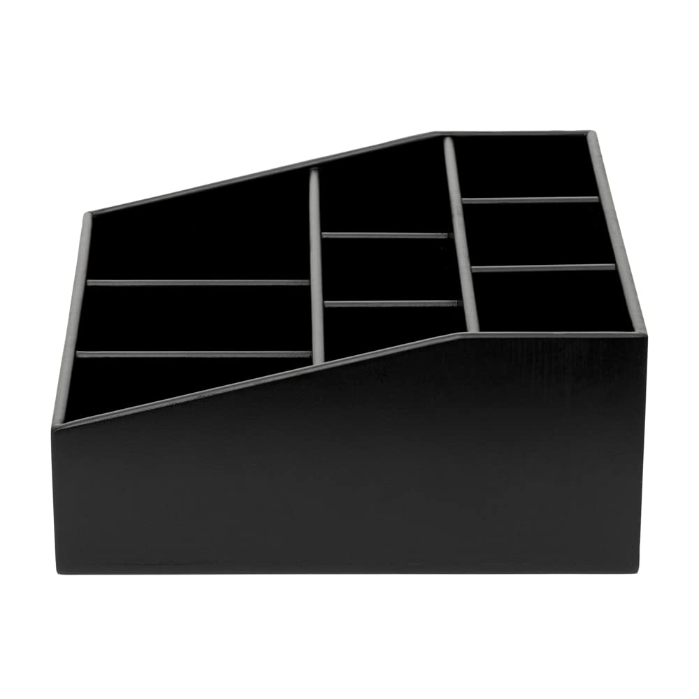11.75 x 5.5 Inch Black Bamboo Coffee Condiment Organizer with 9 Compartments - Break-Resistant Creamer Caddy for Sugar Packets & Coffee Accessories | Perfect for Restaurants, Cafes & Home Kitchen Countertop Organization