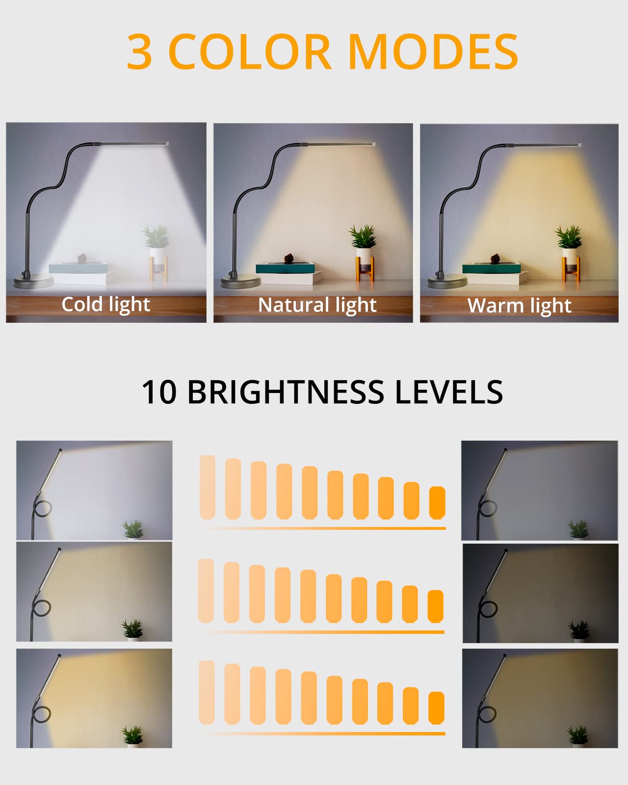 Adjustable LED Desk Lamp with Flexible Gooseneck - 3 Color Modes & Dimmable Light - USB Powered Architect Task Light for Home Office, Study, Reading & Piano Practice - Perfect Workspace Lighting Solution