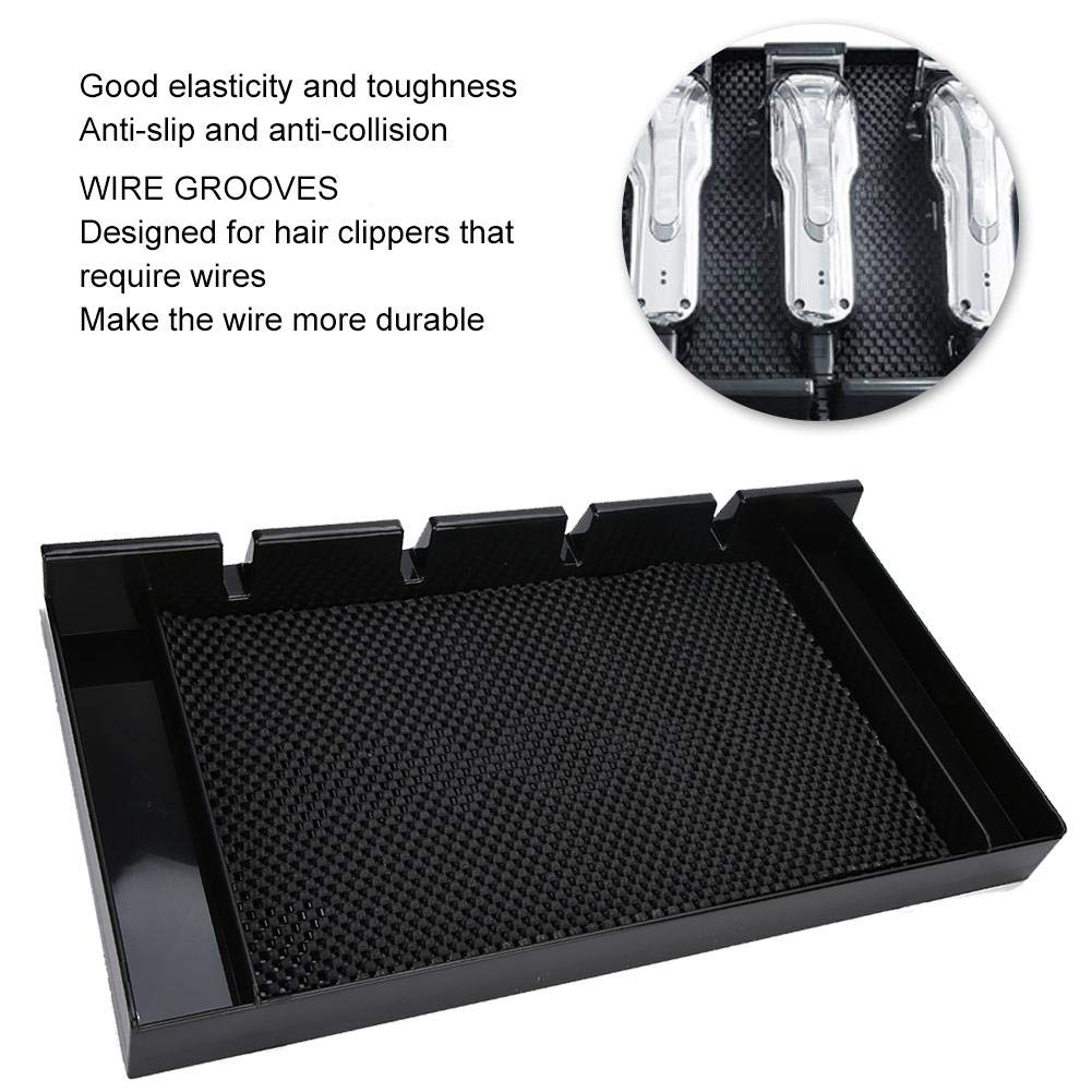 Professional Barber Clipper Tray - Anti-Slip Black Salon Organizer with 4 Notches, Razor Case & Hair Trimmer Holder for Stylists | Perfect for Salon Countertops, Mobile Barbers & Home Grooming Stations