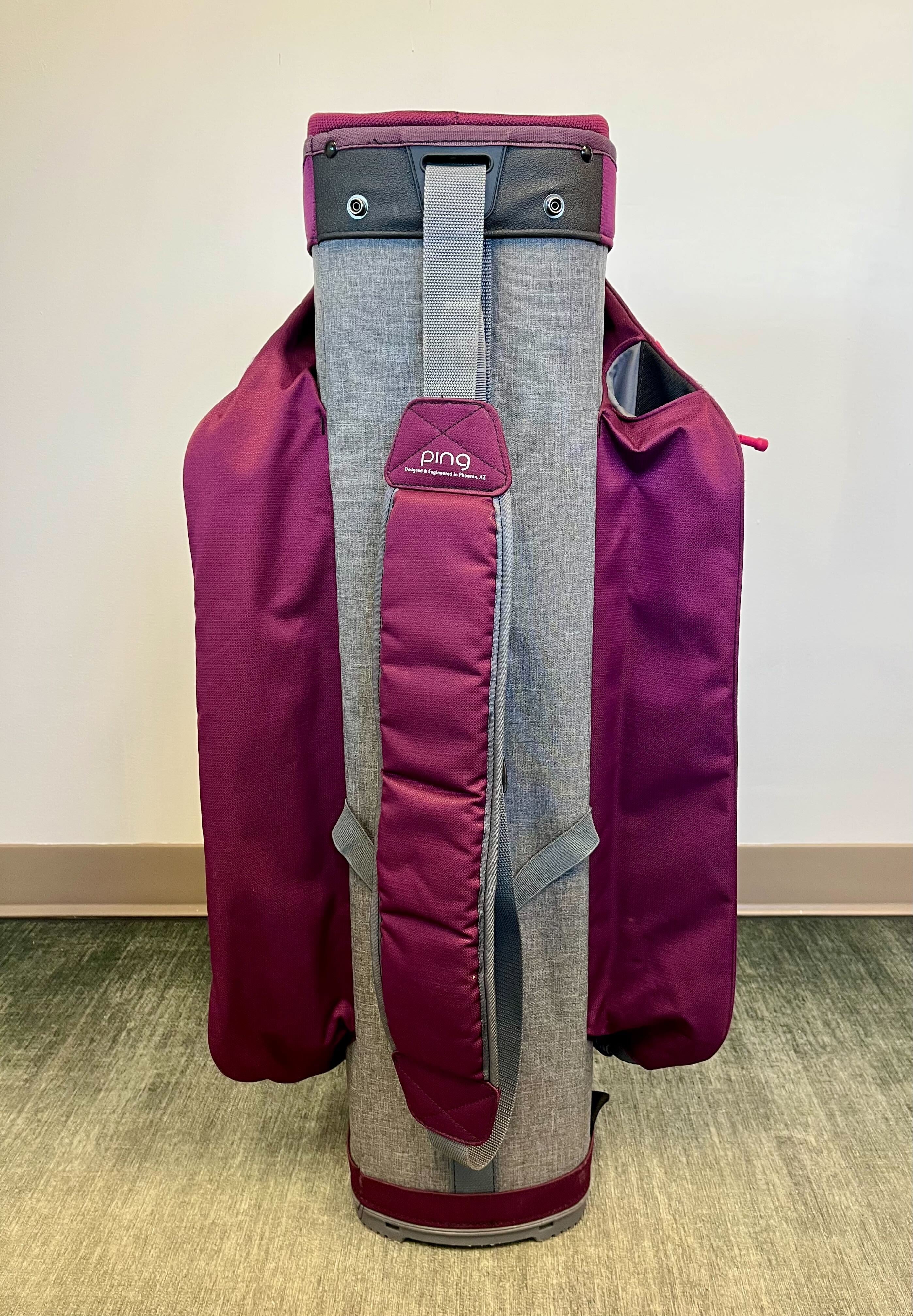 Premium Ping Traverse Golf Cart Bag - 14-Way Divider, 9 Pockets, Adjustable Strap & Rain Cover - Purple - Perfect for Golf Tournaments & Club Storage