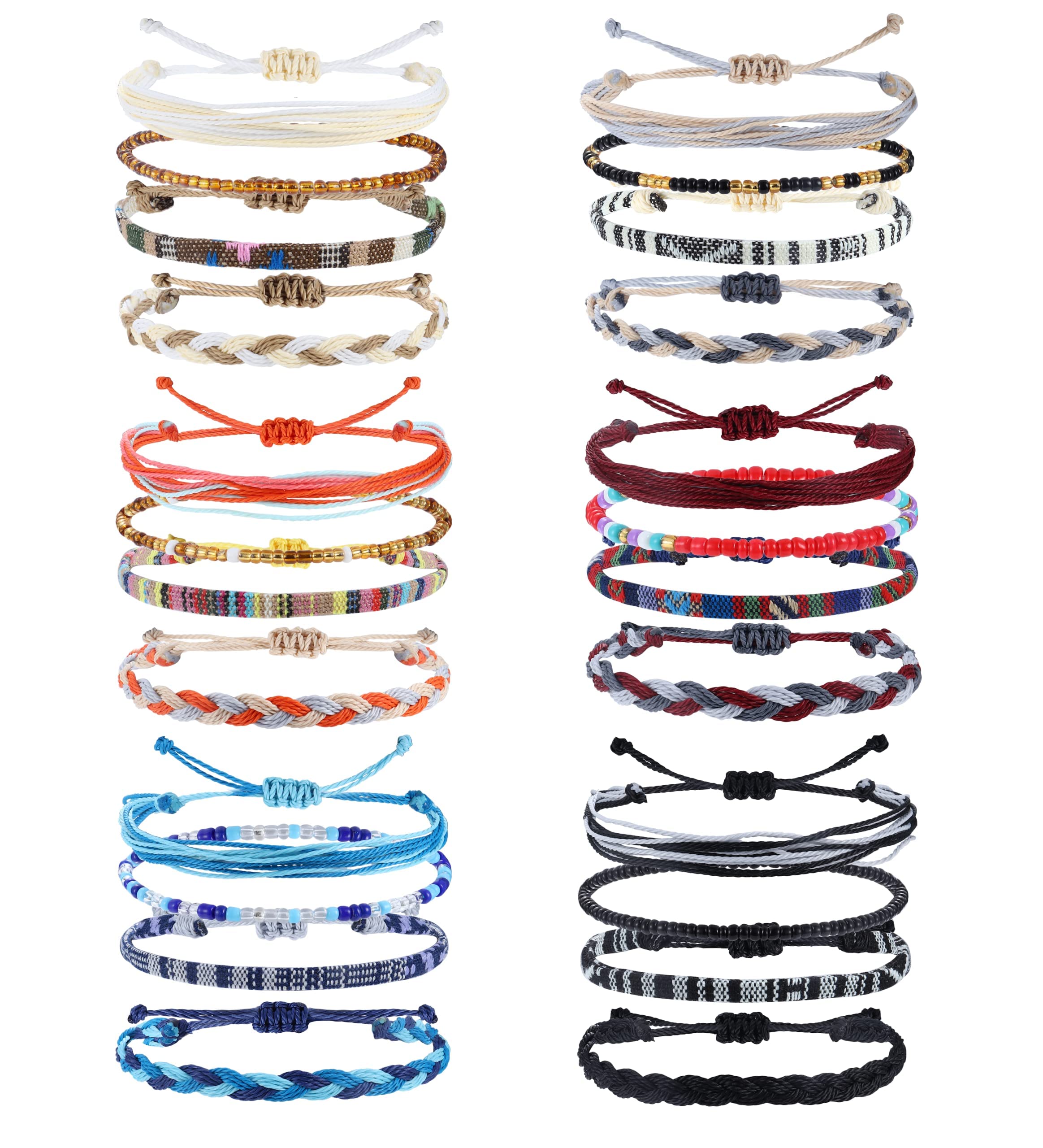 Morfetto 24 Pcs Adjustable Boho Surfer Bracelet & Anklet Set - Handmade Braided Beaded Bracelets for Women & Men - Colorful Summer String Rope Anklets - Perfect for Beach, Festival, and Casual Wear