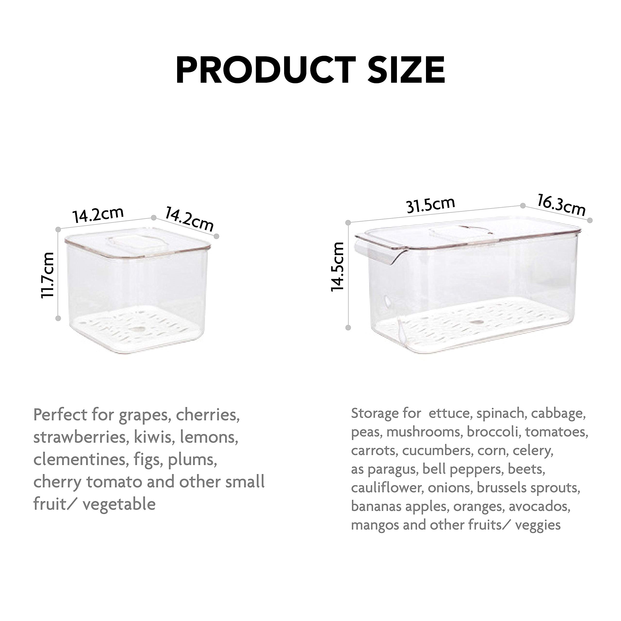 Elabo Airtight Food Storage Containers - Stackable Refrigerator Organizer Bins with Lids & Drain Tray for Vegetables, Fruits, Berries | Perfect for Meal Prep, Fridge Organization & Fresh Produce Storage