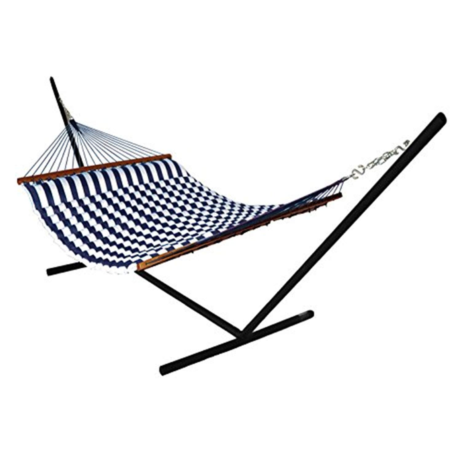 Universal Hammock Stand with Fabric Pillow - Portable Outdoor Hammock Set for Backyard, Beach & Camping (Blue/White) - Relaxing Lounger for Patio, Garden & Travel