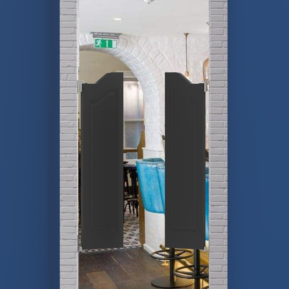 32 Inch Black Vertical Stripe Cafe Door - Two-Way Swinging Door with Automatic Closing for Kitchen, Bathroom or Bar (Fits 24/30/32/36 Inch Openings) - Perfect for Restaurants, Coffee Shops and Home Use