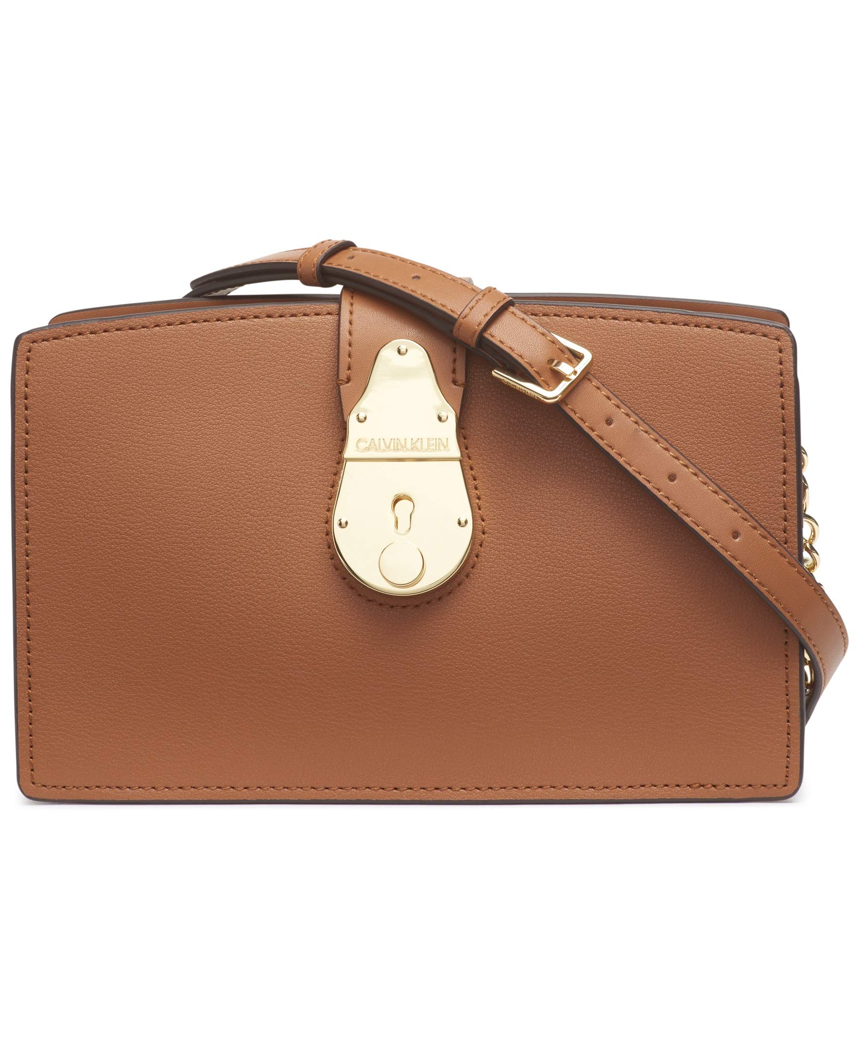 Calvin Klein Statement Series Lock Daytona Leather Chain Crossbody Bag for Women - Stylish & Trendy Shoulder Purse for Daily Use, Work, and Night Out