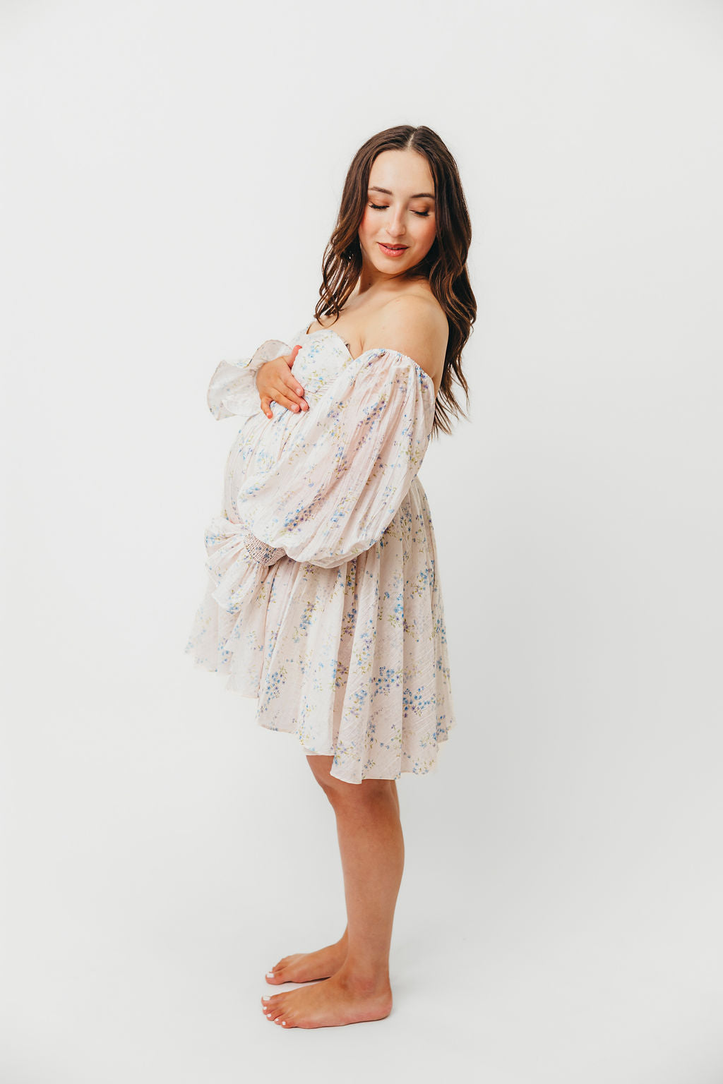 Kennedy Floral Mini Dress in Blue - Bump Friendly Maternity Dress for Pregnancy, Nursing & Special Occasions | Comfortable & Stylish for Baby Showers, Dates & Summer Outfits
