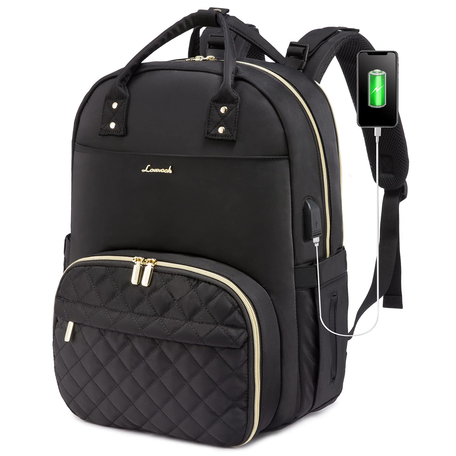 LOVEVOOK Insulated Lunch Backpack for Women - Waterproof Vintage Cooler Backpack with Laptop Compartment Fits 15.6 Inch Computer - Stylish Work & Travel Backpack for Office, School, Picnic and Outdoor Activities