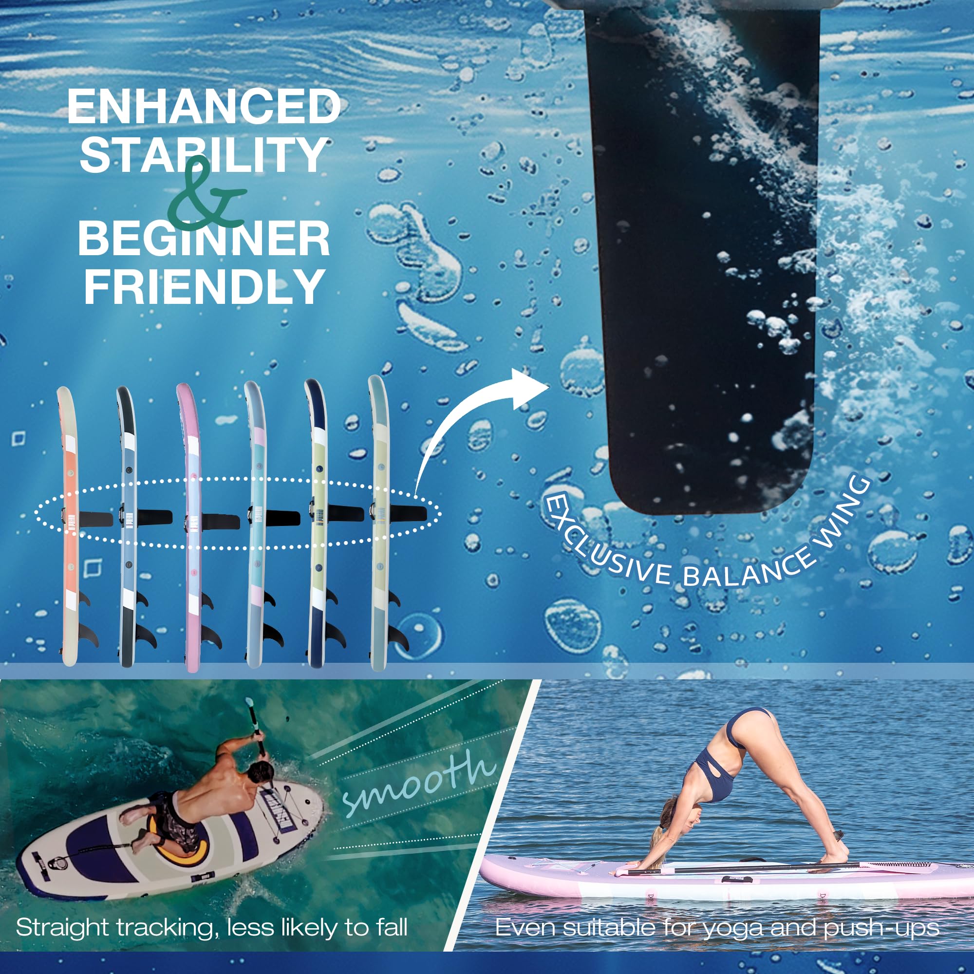 Niphean Inflatable Stand Up Paddle Board for Adults - 10ft SUP Board with Stable Fins, Durable SUP Accessories - Perfect for Beginners, Yoga & Water Sports - Great for Lakes, Rivers & Ocean Paddling