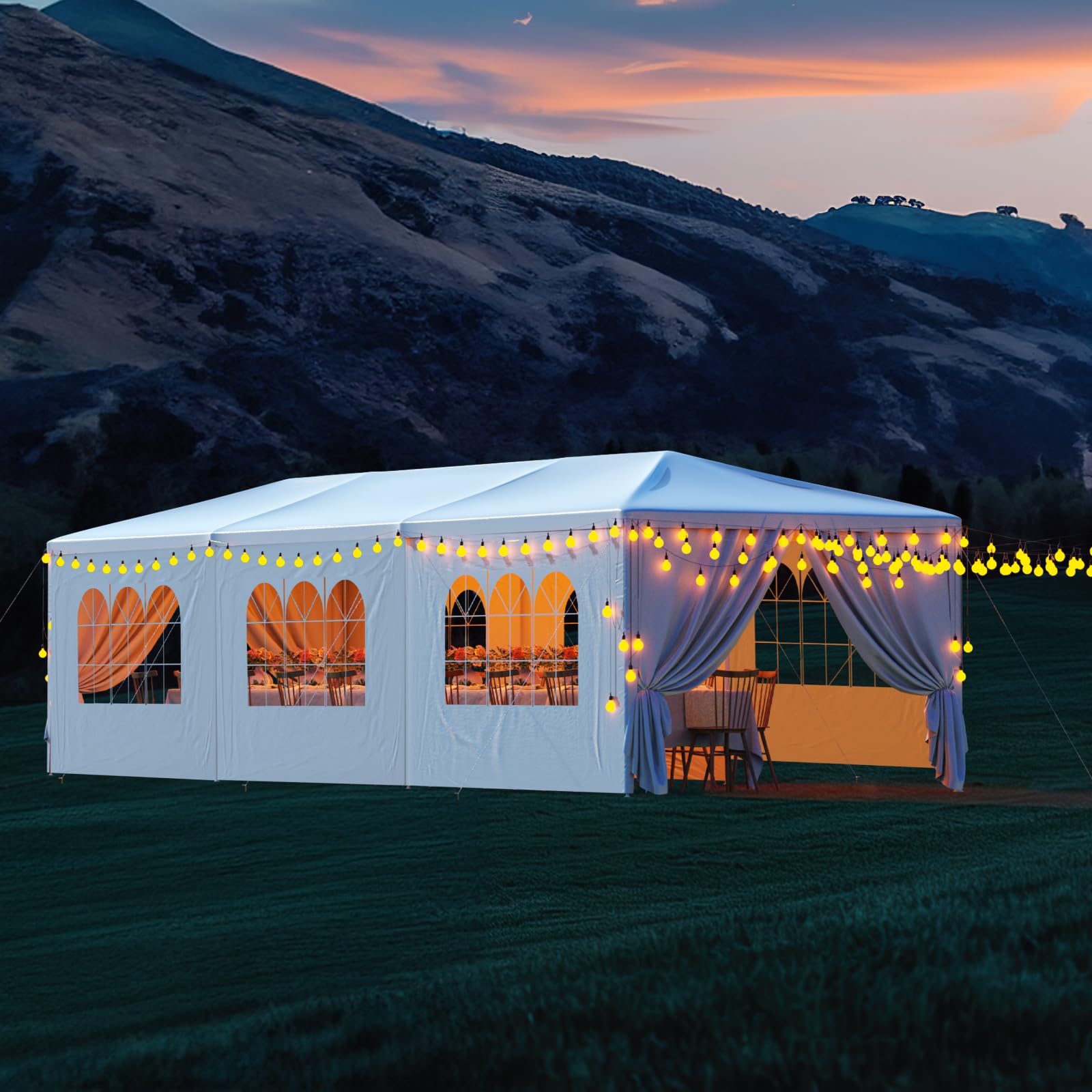 10x30 White Party Tent - Heavy Duty Outdoor Canopy with 8 Removable Sidewalls for Weddings, BBQ, Graduation & Backyard Events | Waterproof Patio Gazebo Shelter for Garden Parties, Birthday Celebrations & Outdoor Gatherings
