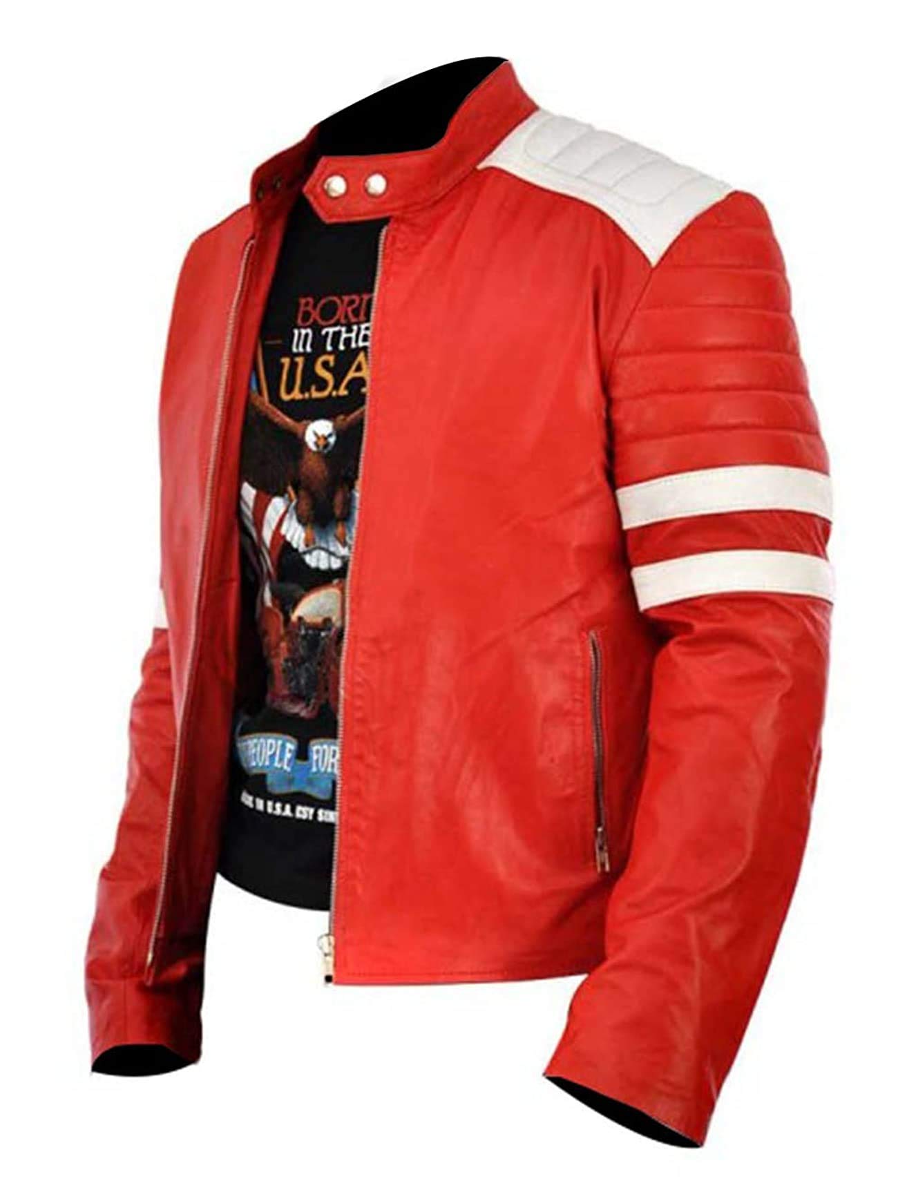 Men's FC Brad Mayhem Club Jacket - Genuine Red Leather Coat for Men | Stylish Biker Jacket for Motorcycle Riding, Night Out & Casual Wear