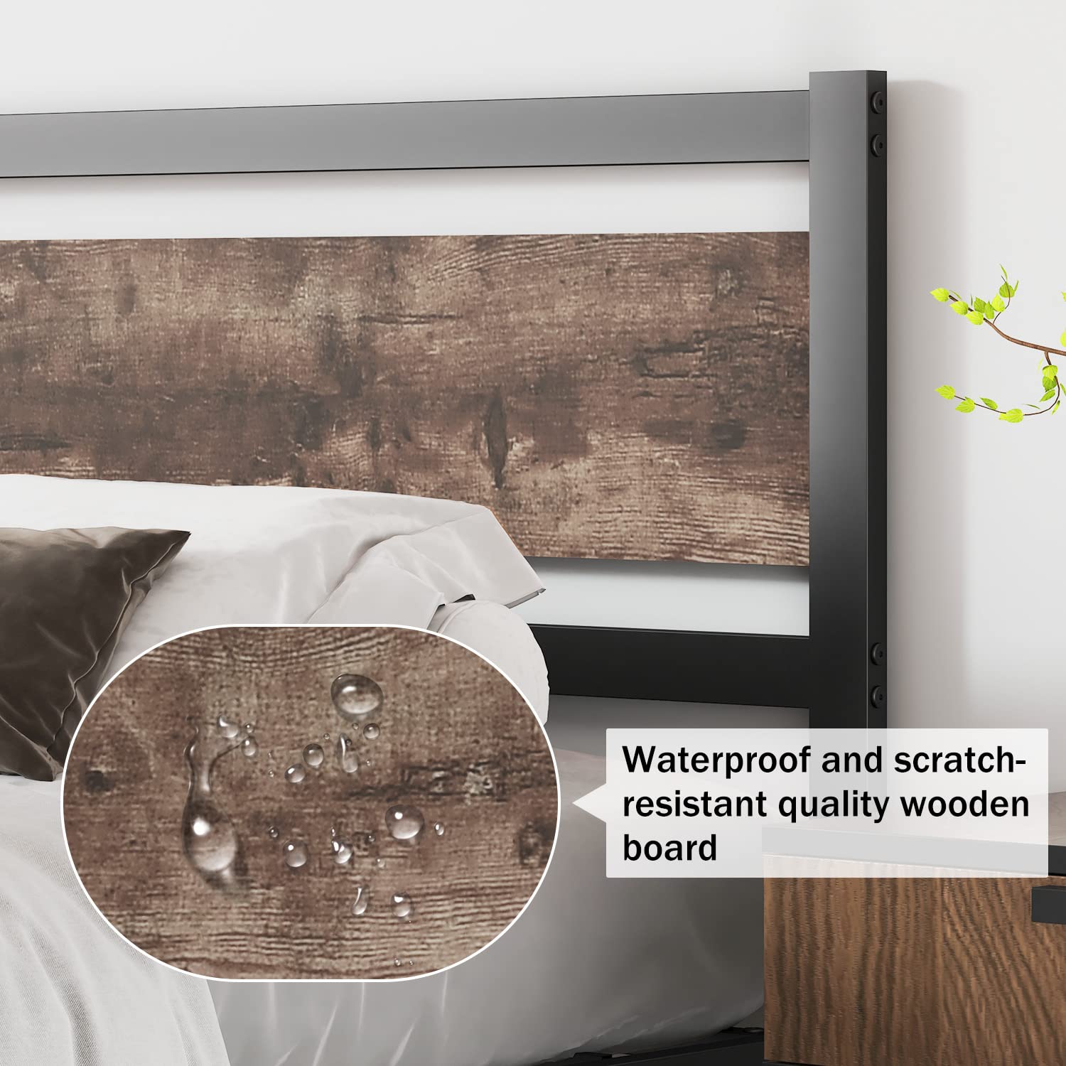 Sturdy Wooden Headboard with Metal Slats - Rustic Style, Easy Assembly for Twin XL/Queen/King Size Beds | Perfect for Farmhouse, Industrial & Modern Bedroom Decor