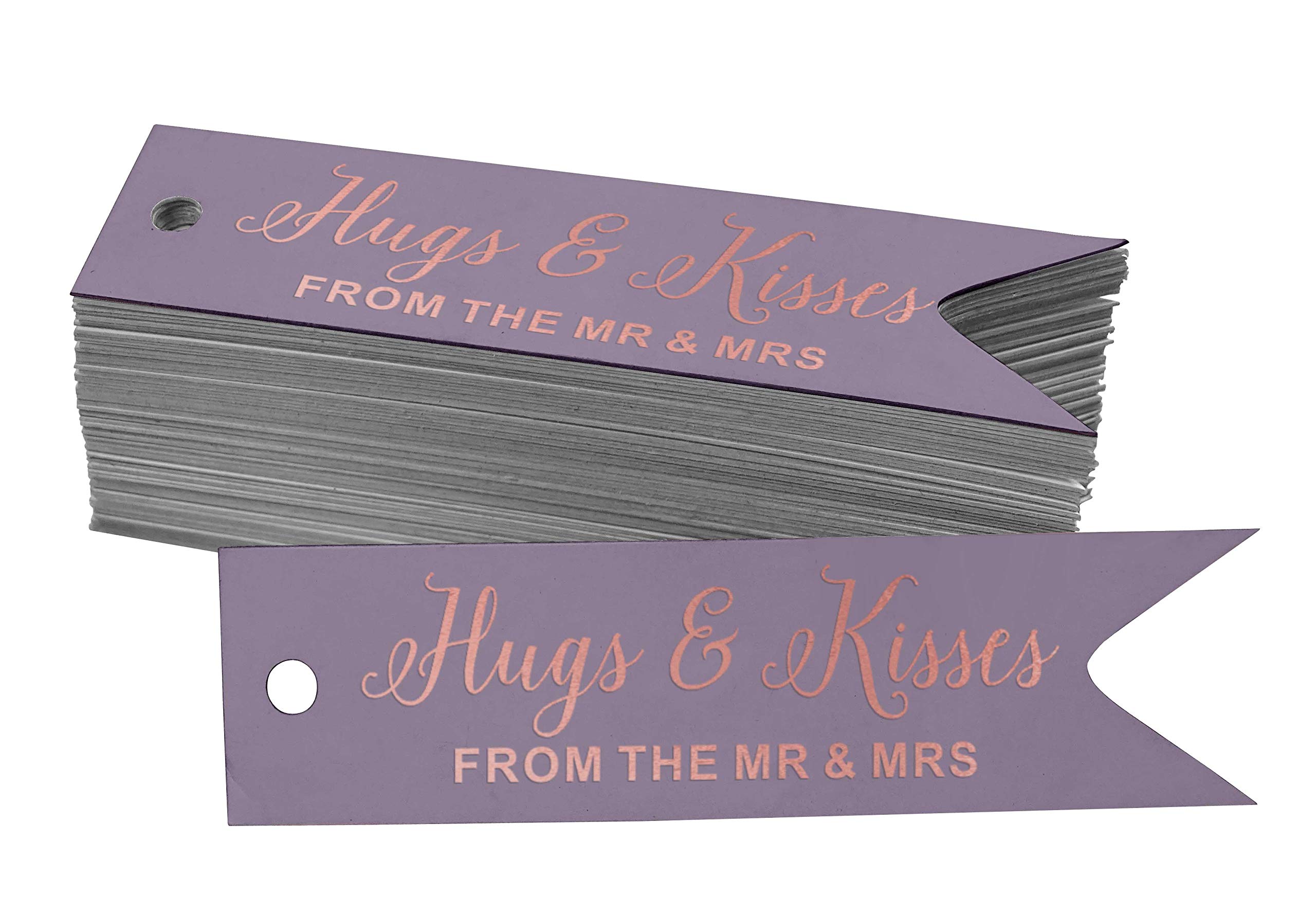 50pcs Real Rose Gold Foil Wedding Favor Tags - Elegant Hugs & Kisses Paper Hang Tags for Bridal Shower, Anniversary & Party Decorations