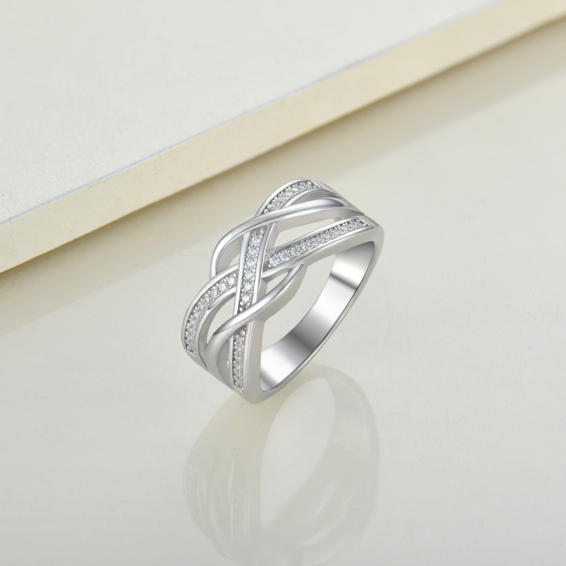 YL Twisted Knot Ring - 925 Sterling Silver Celtic Knot Ring with Cubic Zirconia, Infinity Statement Jewelry for Women | Perfect for Weddings, Anniversaries & Special Occasions
