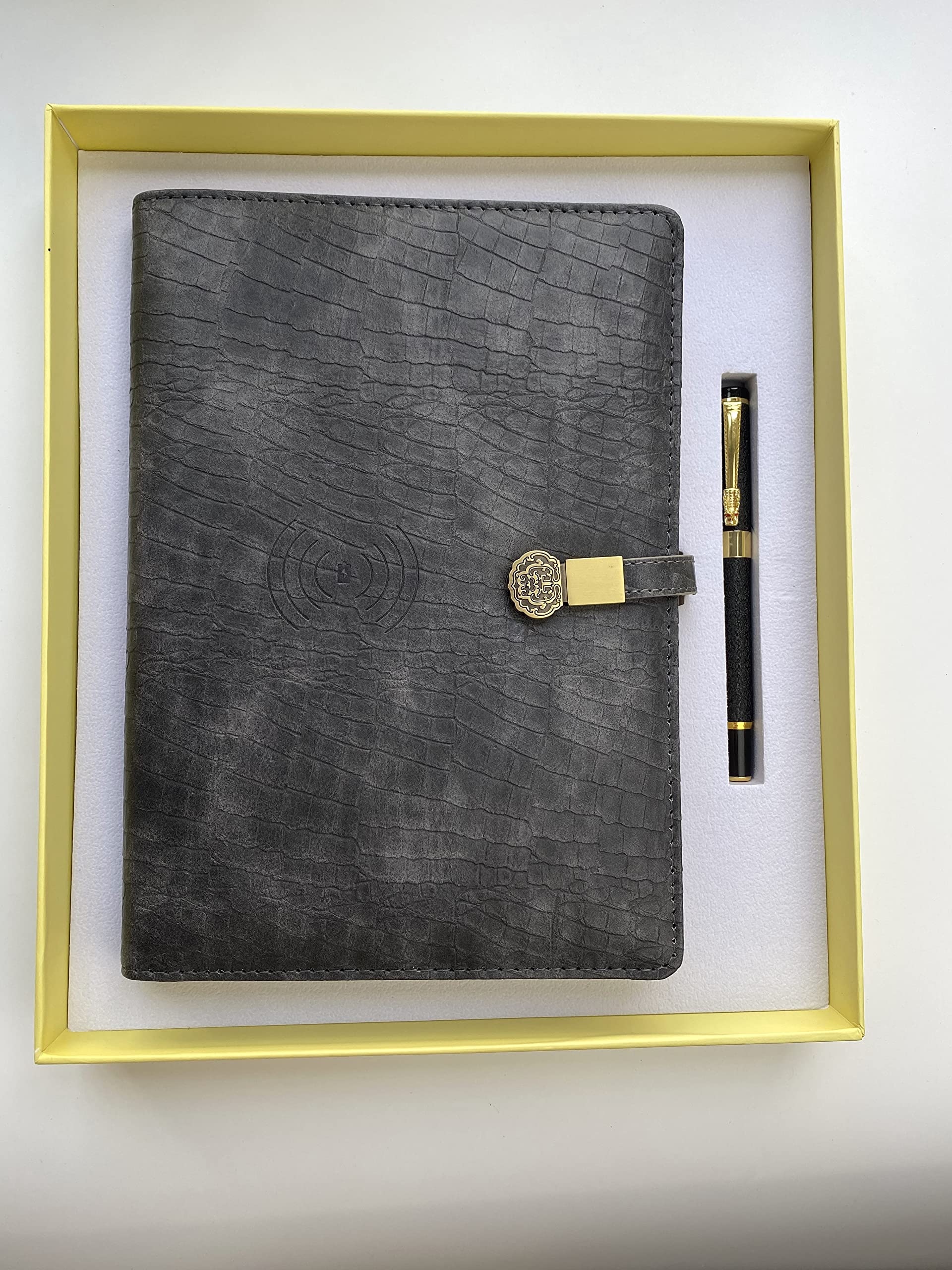 Premium Executive Smart Notebook with Qi Wireless Charger & 16GB USB Drive - Luxury Crocodile Texture Business Travel Gift for Professionals (Grey) - Perfect for Meetings, Presentations & On-the-Go Productivity