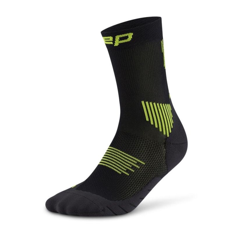 CEP Men's Running Socks Mid Cut 5.0 - Black/Lime - Performance Compression Socks for Running, Hiking & Sports - Improves Circulation & Reduces Muscle Fatigue