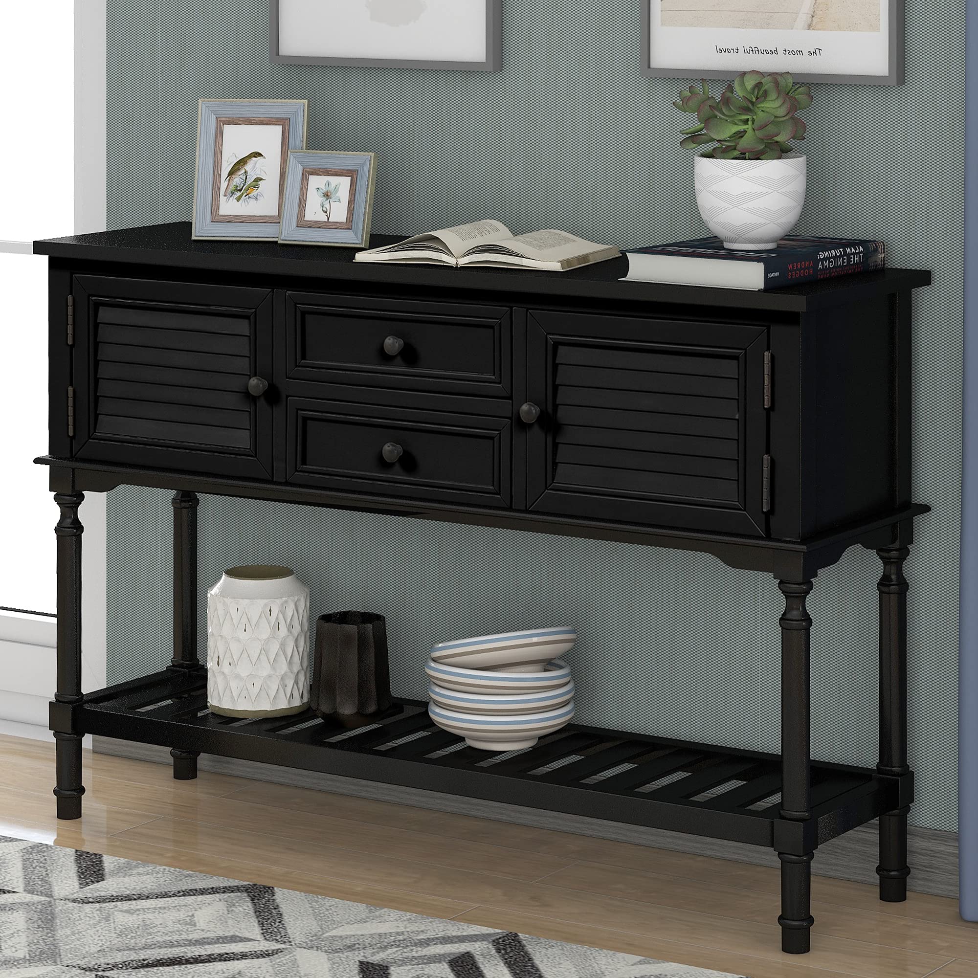 Modern Console Table with 2 Drawers & Bottom Shelf - Sofa Table for Living Room, Entryway Hallway Sideboard - Sturdy Accent Furniture for Home Decor (Black) | Perfect for Small Spaces, Apartments & Cozy Home Styling