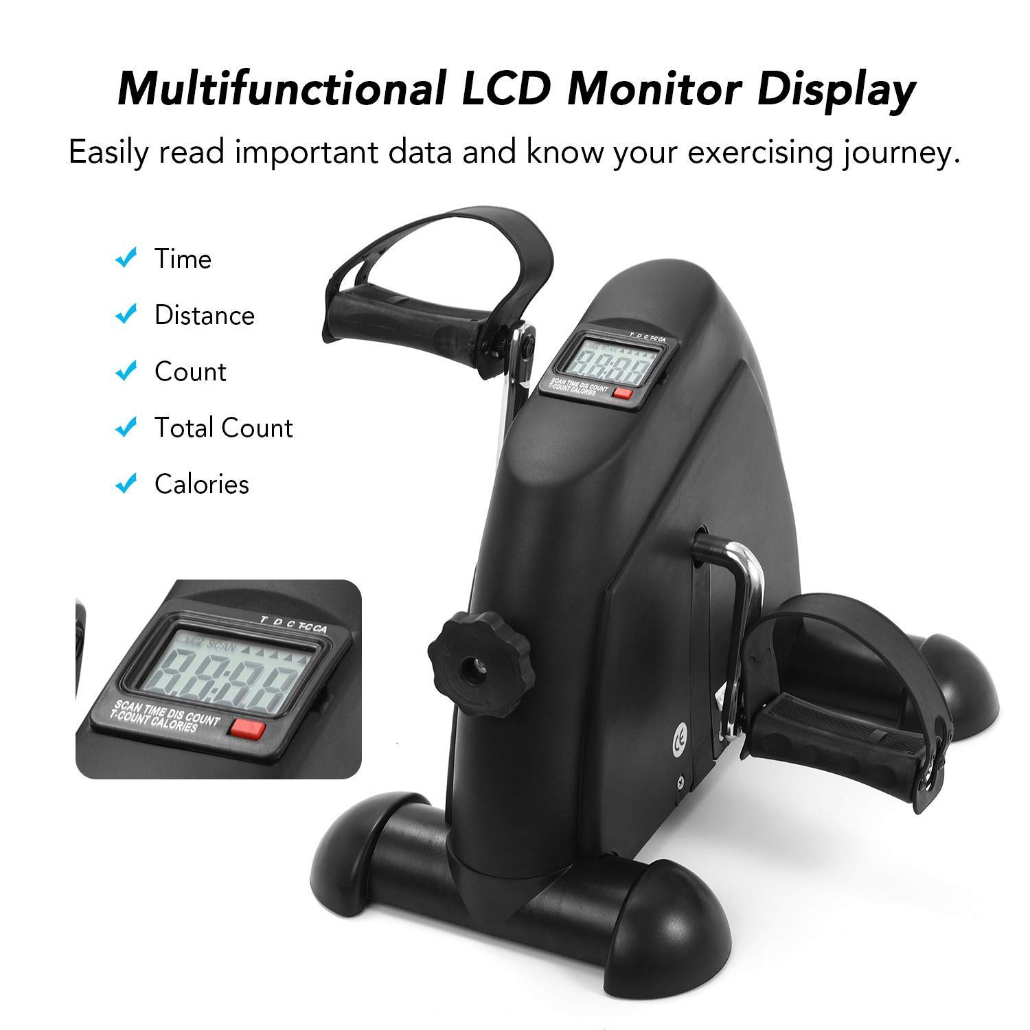 Portable Under Desk Mini Bike Pedal Exerciser - Adjustable Resistance, LCD Display - Compact Indoor Cycling & Leg Workout for Home & Office Use