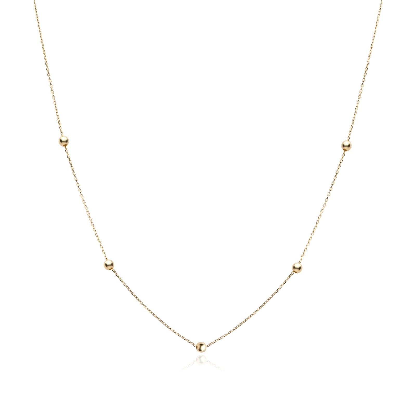 14K Solid Yellow Gold Beaded Station Necklace - Elegant Layering Jewelry for Women, Perfect for Everyday Wear & Special Occasions