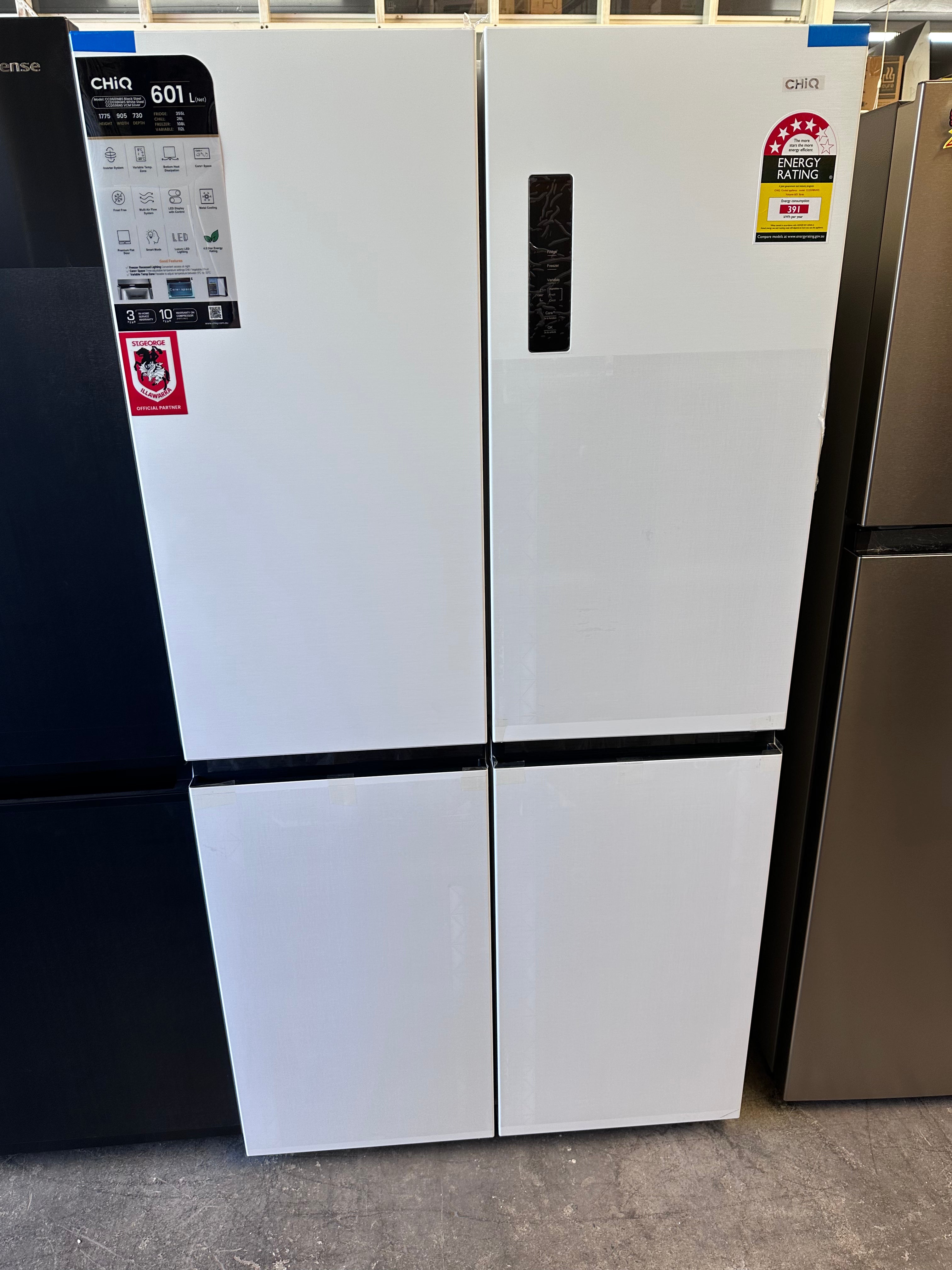 Brand New CHiQ 601L French Door Refrigerator in White - CCD598NWS Model with 5-Year Warranty | Energy Efficient Large Capacity Fridge for Modern Kitchen, Family Home & Restaurant Use