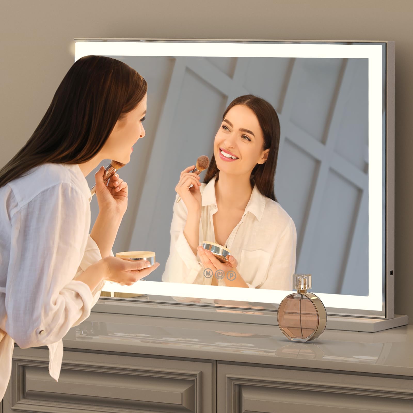 10X Magnification LED Makeup Mirror with Lights - 3 Color Lighting Modes, USB Charging, Adjustable Brightness - Perfect for Bedroom Vanity, Dressing Table or Bathroom (White, Tabletop/Wall-Mounted)