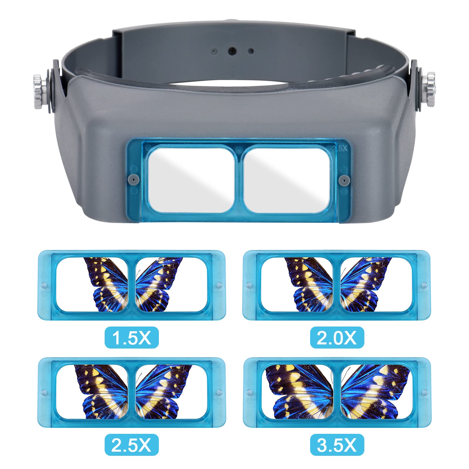 Professional Head Mount Magnifier Optivisor - 1.5X 2X 2.5X 3.5X Magnifying Glasses with 4 Interchangeable Lenses - Jewelers Loupe & Optical Visor for Close Work - Perfect for Electronics Repair, Watchmaking, Jewelry Crafting & Detailed Hobby Work
