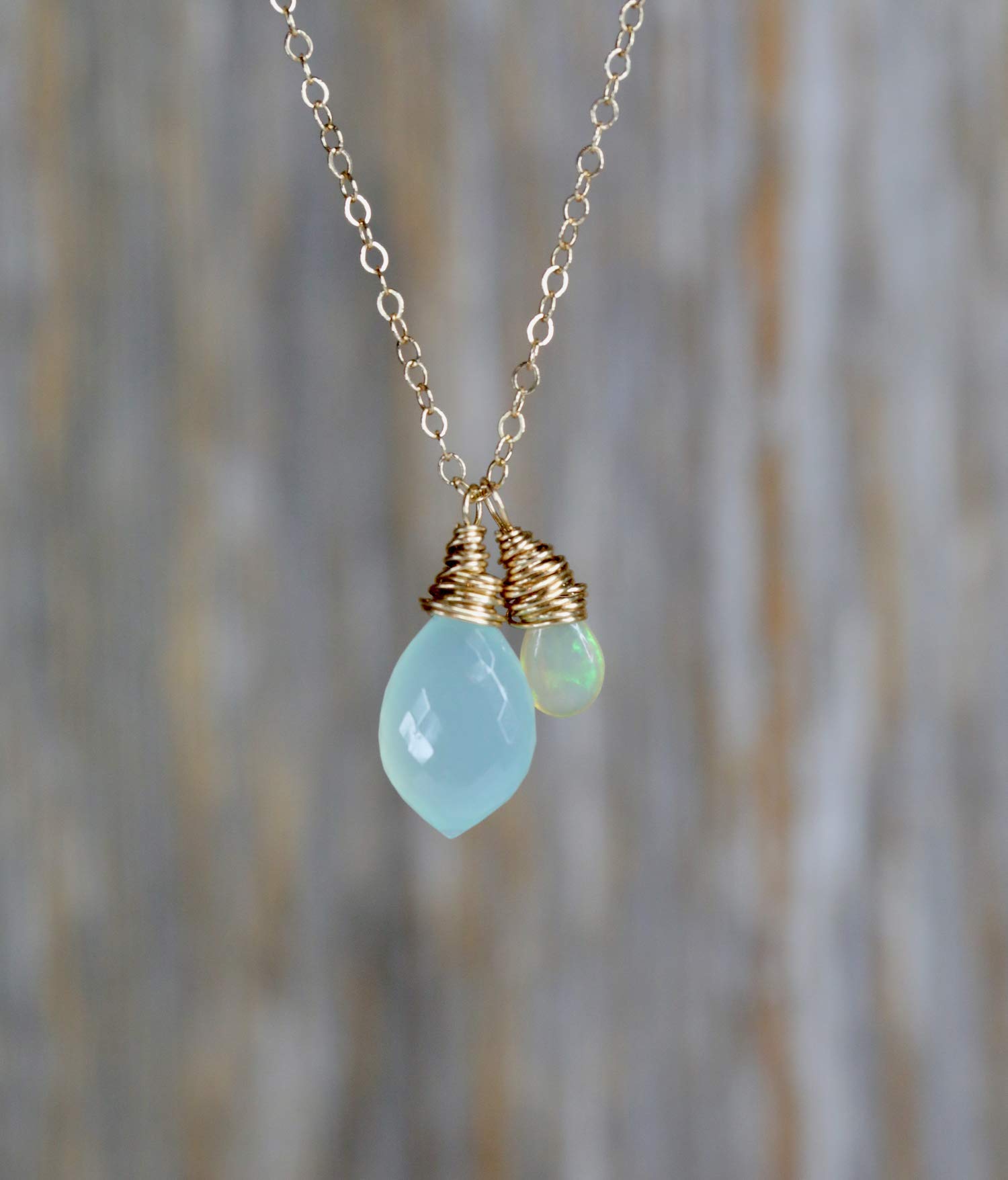 Aqua Chalcedony Opal Gemstone Pendant Necklace - October Birthstone Jewelry for Women - Elegant Birthday Gift & Holiday Present - Perfect for Date Night, Anniversary or Special Occasions