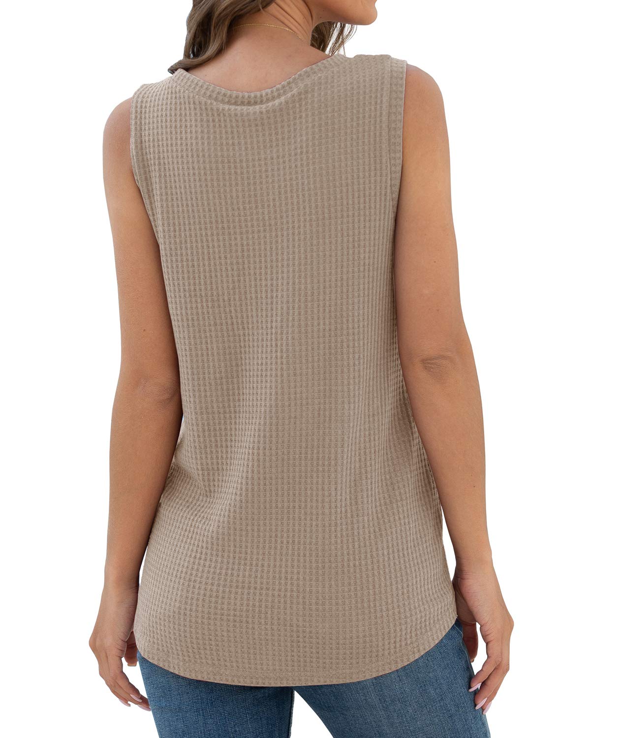 IWOLLENCE Women's Waffle Knit Tank Top - Casual Sleeveless Blouse with Twist Knot Detail | Perfect for Summer Outfits, Beach Wear & Layering