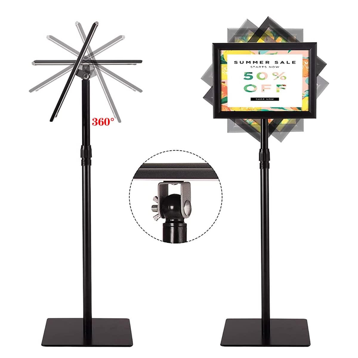 Black Metal A4 Floor Sign Holder - Adjustable Pedestal Poster Stand for Advertising, Menu Display & Retail Signage - Free Standing Landscape Sign Rack with Flat Base - Perfect for Restaurants, Stores & Trade Shows