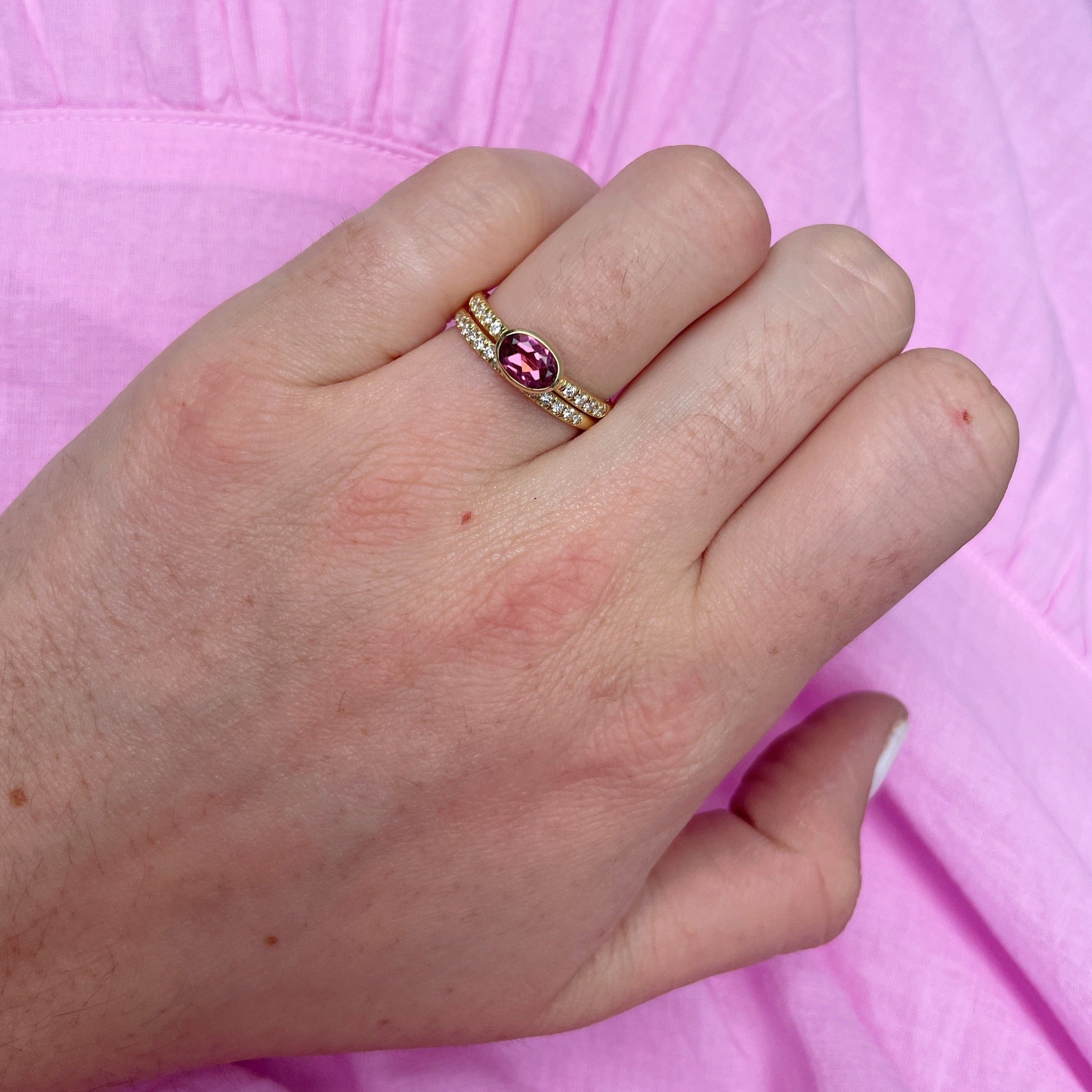 14K Yellow Gold Oval Pink Tourmaline & Diamond Ring for Women - Elegant Jewelry Gift for Anniversary, Birthday & Special Occasions