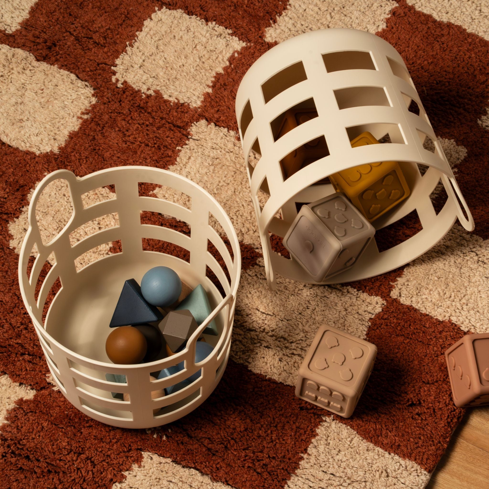 ENKEL STUDIO Small Woven Storage Baskets - Set of 2, Natural Sand Color - Perfect for Home Organization, Bathroom, Nursery & Closet Storage