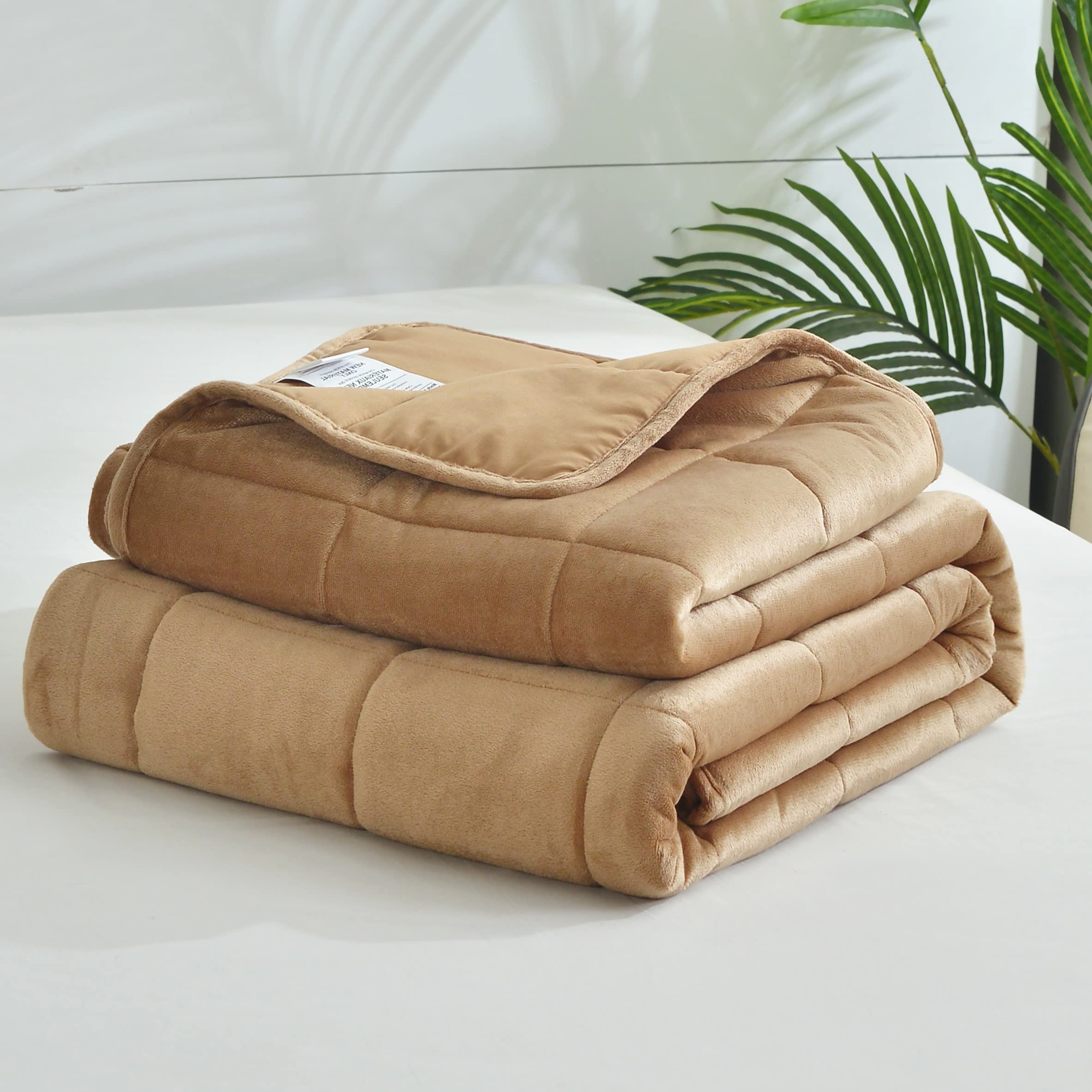 ECM Solid Velvet Microfiber Reversible Quilted Oversized Weighted Blanket - 25 lbs All-Season Heavy Comforter for California King Bed (Taupe) | Perfect for Stress Relief, Anxiety & Better Sleep
