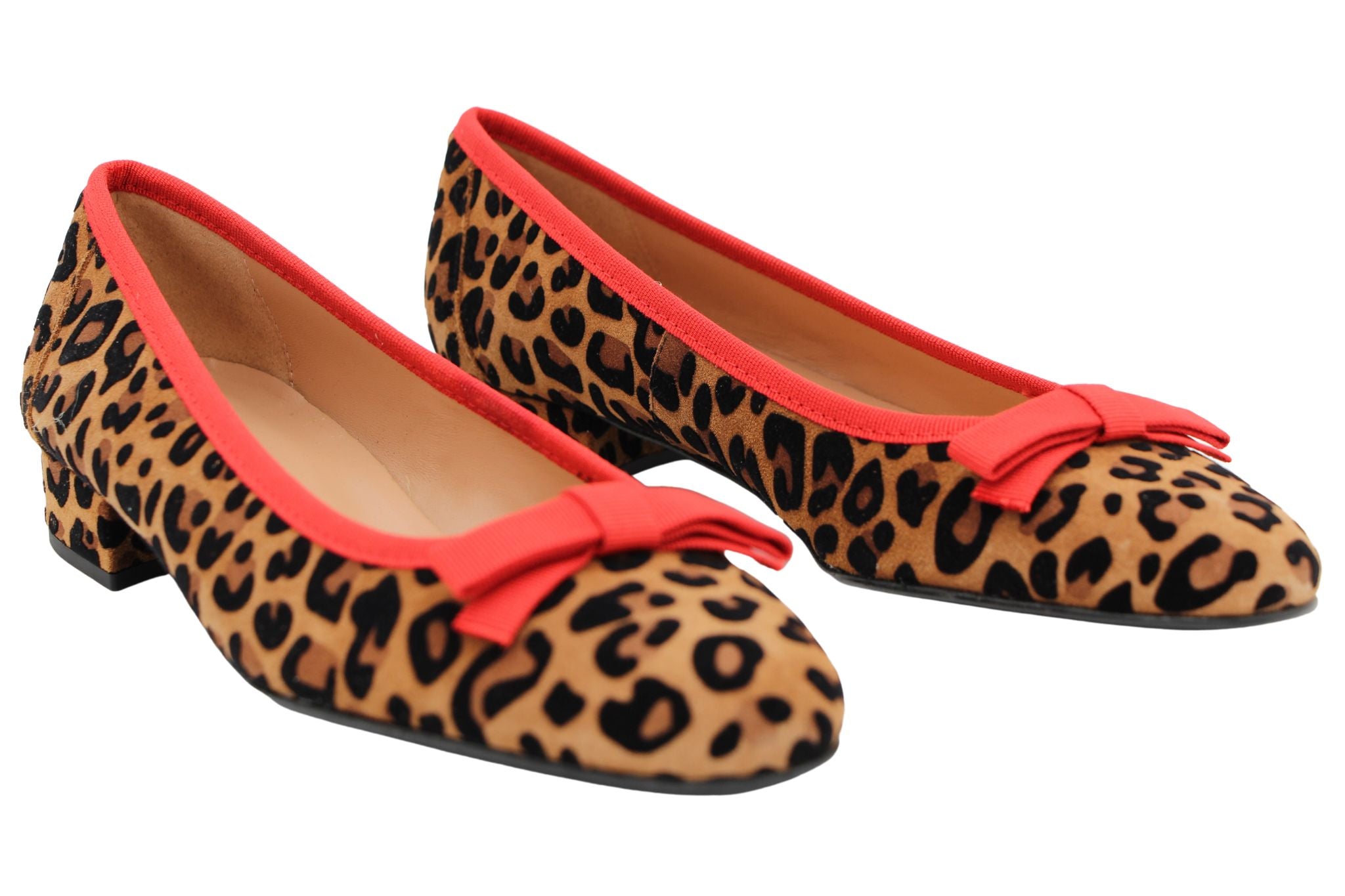 Fabucci Women's Leopard Print Ballet Flats with Red Bow - Comfortable Casual Shoes for Work, Party & Everyday Wear