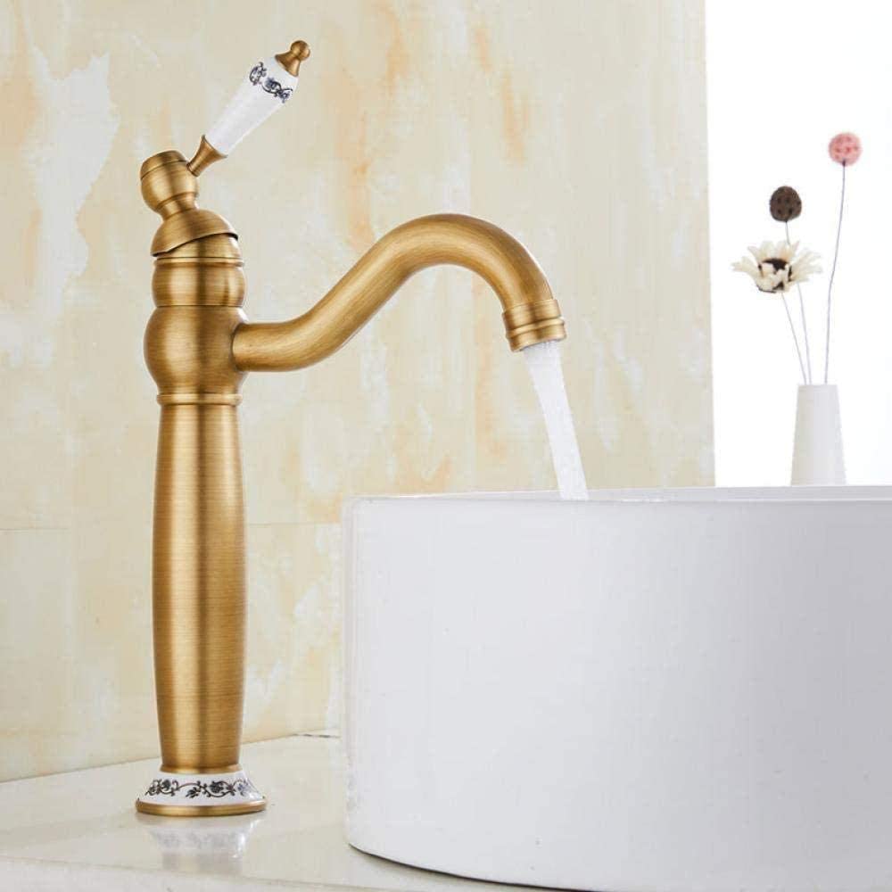 OMOONS Antique Brass Deck Mounted Faucet - Hot & Cold Water Bathroom Sink Faucet for Kitchen & Bathroom - Vintage Style for Farmhouse, RV, and Home Renovation