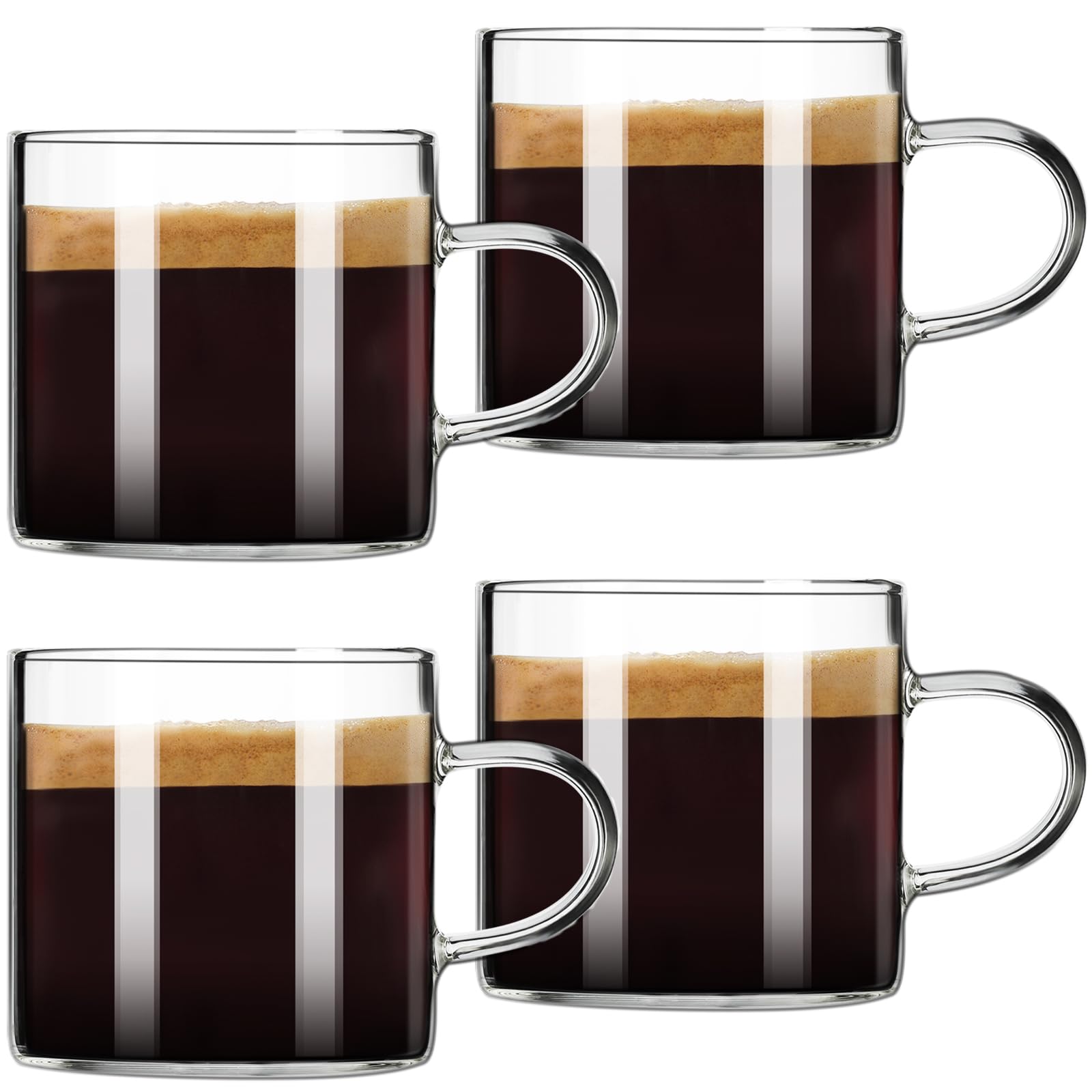 PARACITY 4-Pack Insulated Espresso Cups - 4.3oz High Borosilicate Glass Shot Glasses with Handle - Clear Coffee & Tea Cups for Home, Office & Cafe Use