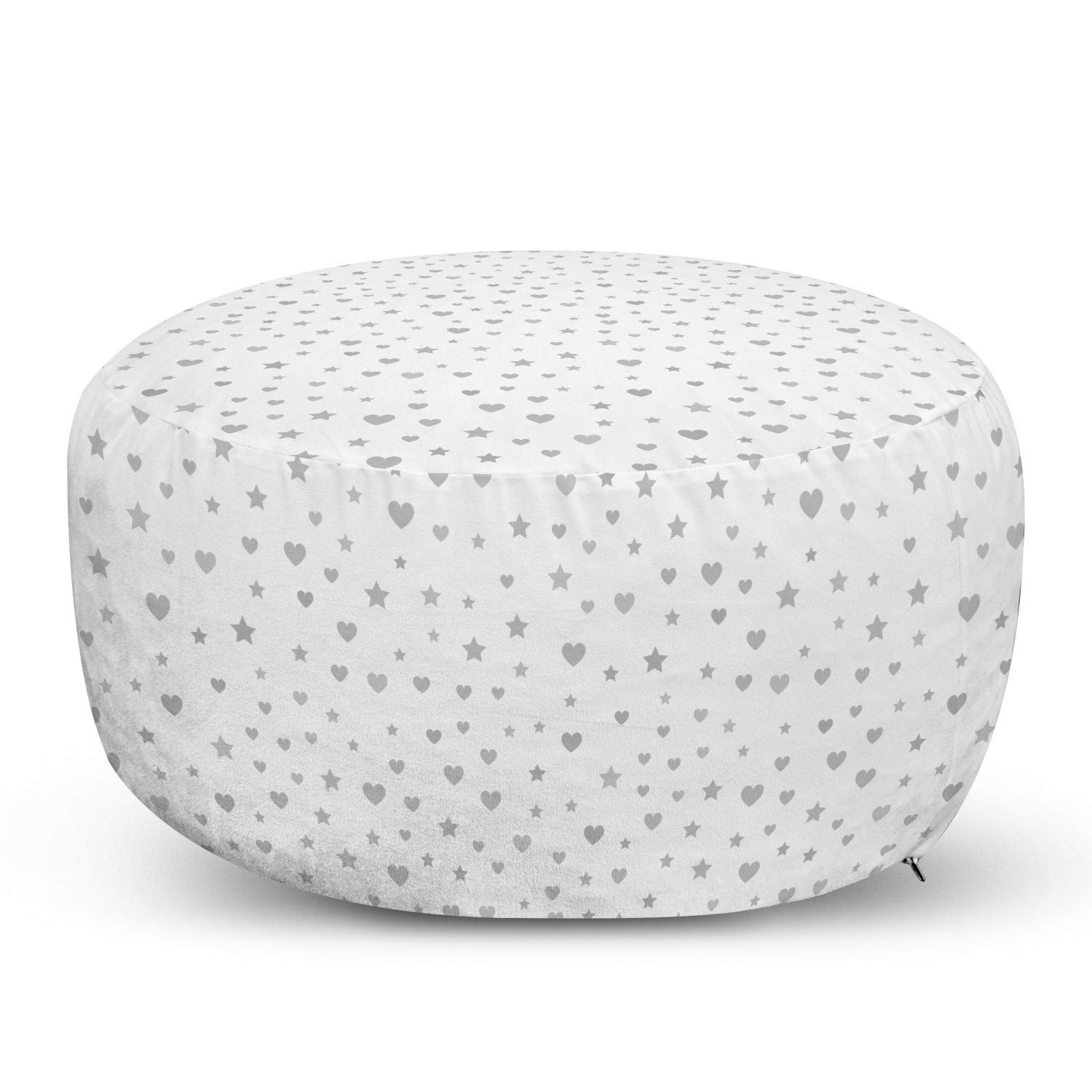 Ambesonne Geometric Ottoman Pouf - Romantic Heart & Star Design Footrest with Removable Cover for Living Room & Bedroom - Grey & White Soft Decor Accent | Perfect for Cozy Seating, Home Decor & Extra Guest Seating