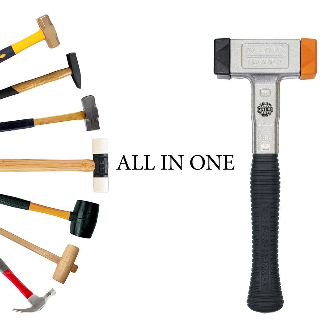 Multi-Purpose All-in-One Ball Peen Hammer with Interchangeable Head, Ball Bearing Design & Fiberglass Handle - Perfect for Metalworking, Woodworking, and DIY Home Projects