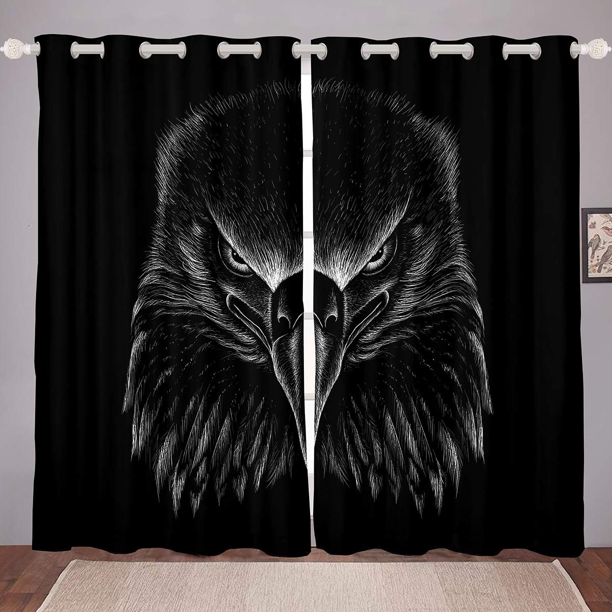 Wild Animal Themed Blackout Curtains for Kids & Teens - Eagle Wildlife Style Window Drapes (2 Panels, 52x84 Inch) - Perfect for Bedroom, Living Room & Nursery Darkening