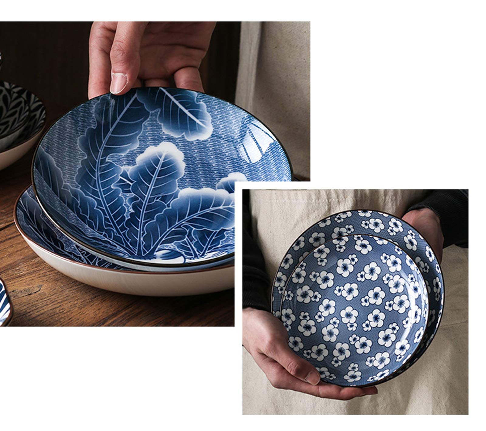 Blue and White Porcelain Appetizer Plates 4 Pack - Floral Dinner Shallow Dishes for Salad, Dessert, Snacks (3.5 inch, Willow Leaves) - Perfect for Tea Parties, Wedding Receptions & Home Decor