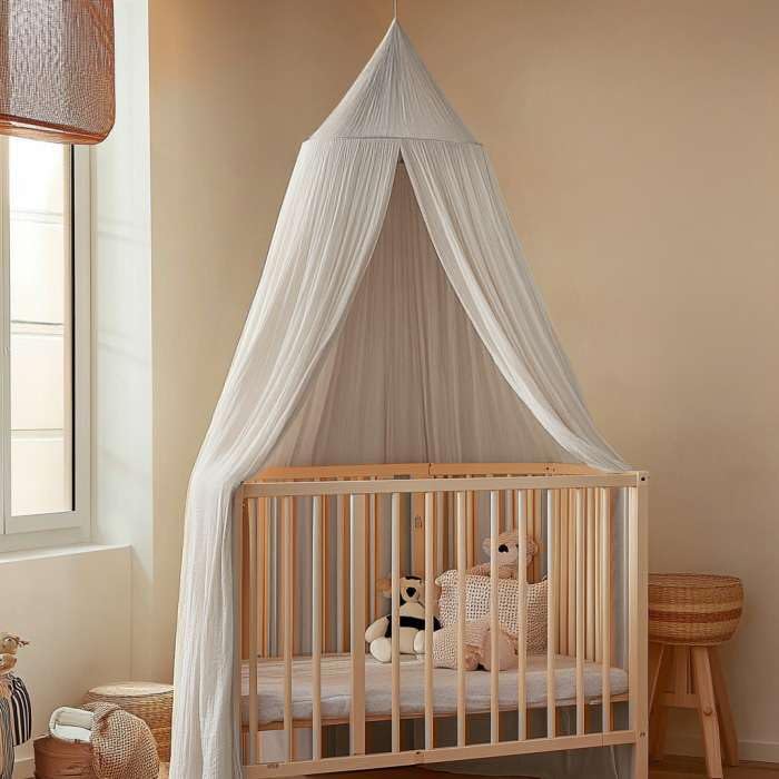 100% Cotton Kids Bed Canopy - Princess Mosquito Net for Girls Bedroom, Nursery Crib & Toddler Play Tent | Pom Pom String Curtain for Reading Nook & Playroom Decor | Breathable Dome Canopy for Baby Bed, Daydream Space & Sleep Sanctuary