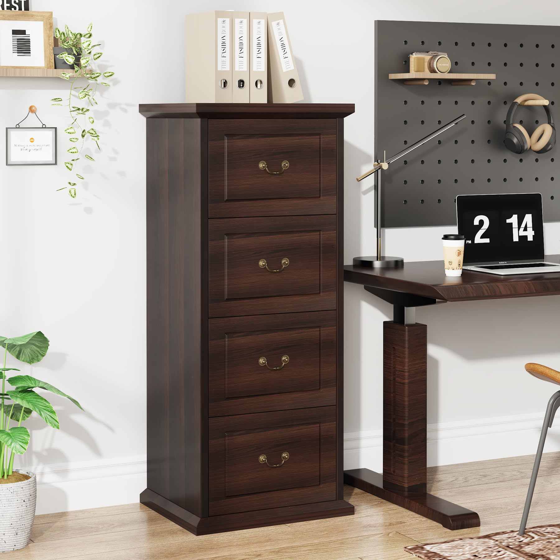 Tribesigns 4-Drawer Vertical File Cabinet - Wooden Home Office Storage for A4/Letter Size Documents | Space-Saving Narrow Tall Design for Home & Office Organization