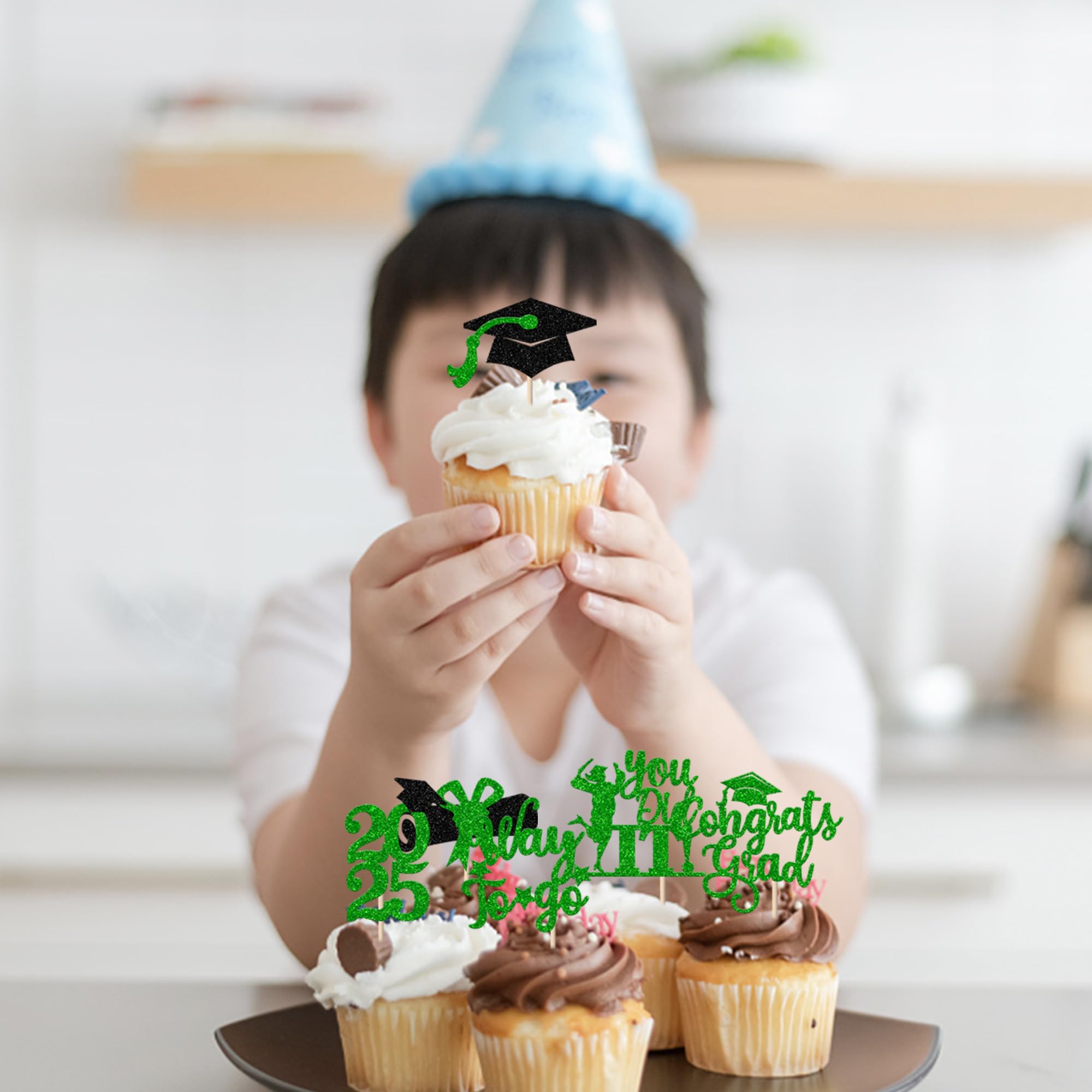 24 Pack Class of 2025 Graduation Cupcake Toppers - Glitter Grad Cap & Law School Survivor Cake Decorations for Lawyer Graduation Party Supplies (Green) - Perfect for 2025 Graduation Celebrations, Birthday Parties & Special Events
