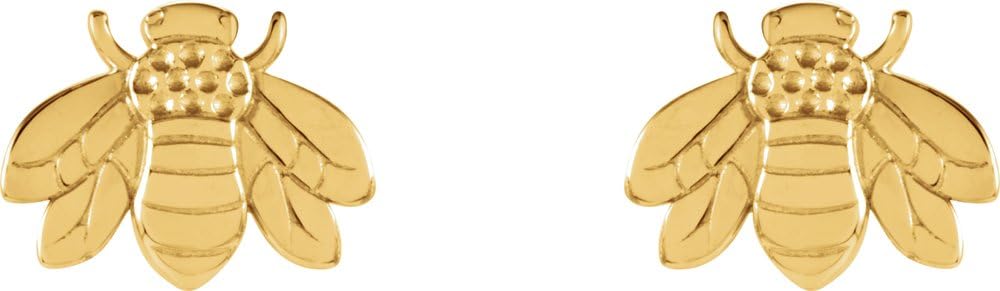 14K Yellow Gold Bumblebee Earrings - Elegant Polished Bee Stud Earrings for Women, Perfect for Everyday Wear, Gifts & Special Occasions