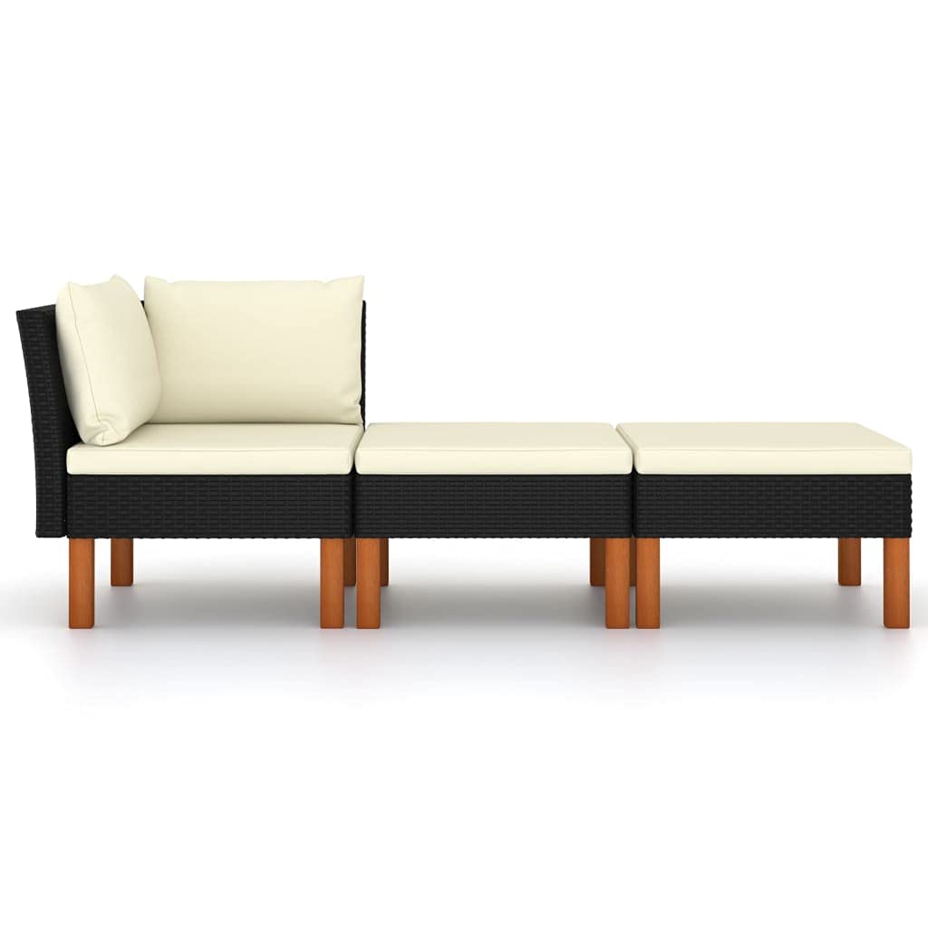 Premium 3-Piece Poly Rattan Outdoor Sofa Set with Solid Eucalyptus Wood Legs - Weather-Resistant Wicker Patio Furniture for Garden, Backyard, Porch & Balcony - Perfect for Relaxing, Entertaining and Creating Cozy Outdoor Living Spaces