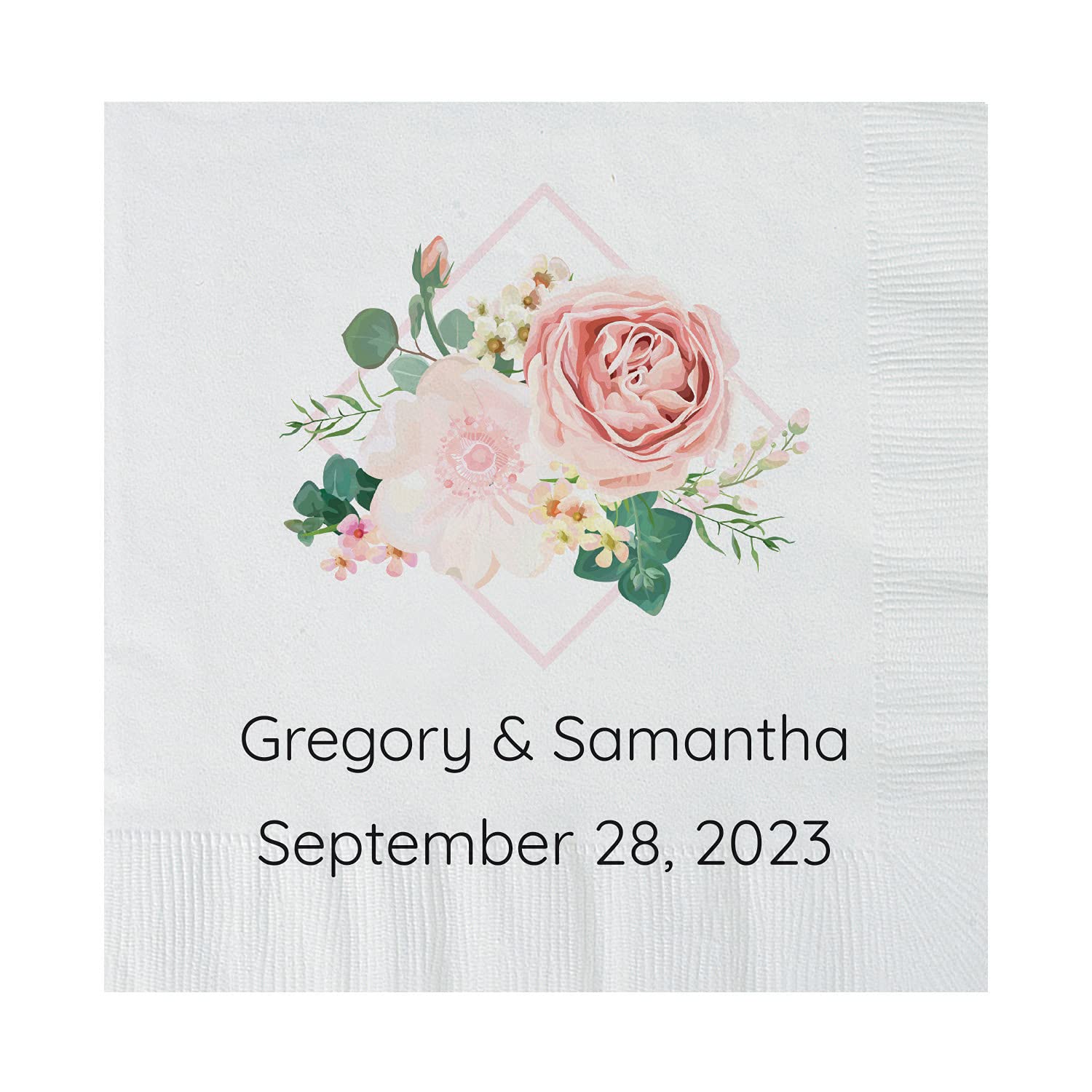 Personalized Blush Floral Paper Luncheon Napkins - 50 Count, Elegant Floral Design for Weddings, Bridal Showers & Party Decorations