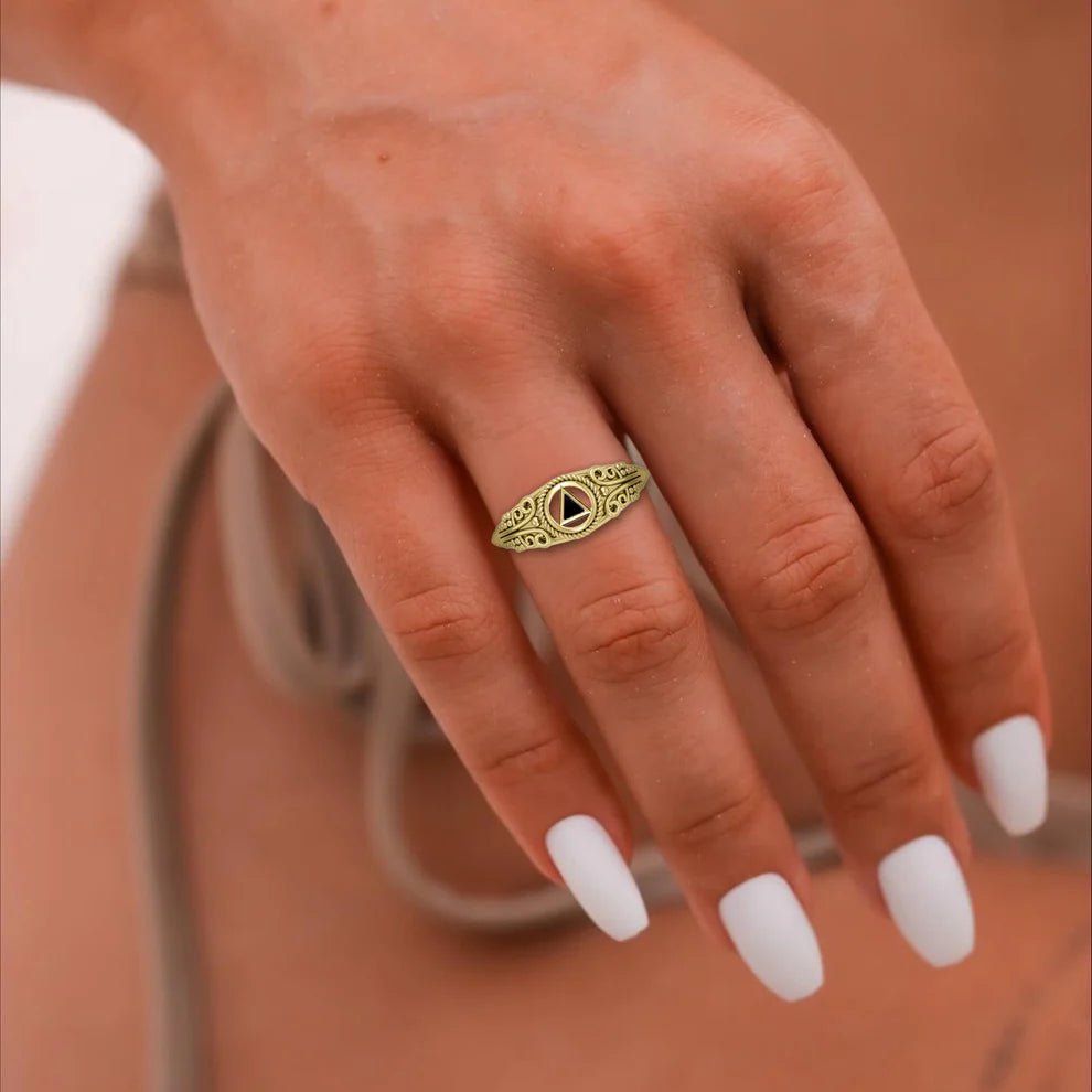 14K Yellow Gold Celtic Triangle Symbol Ring for Women - Elegant Spiritual Jewelry for Everyday Wear, Gift Giving & Special Occasions