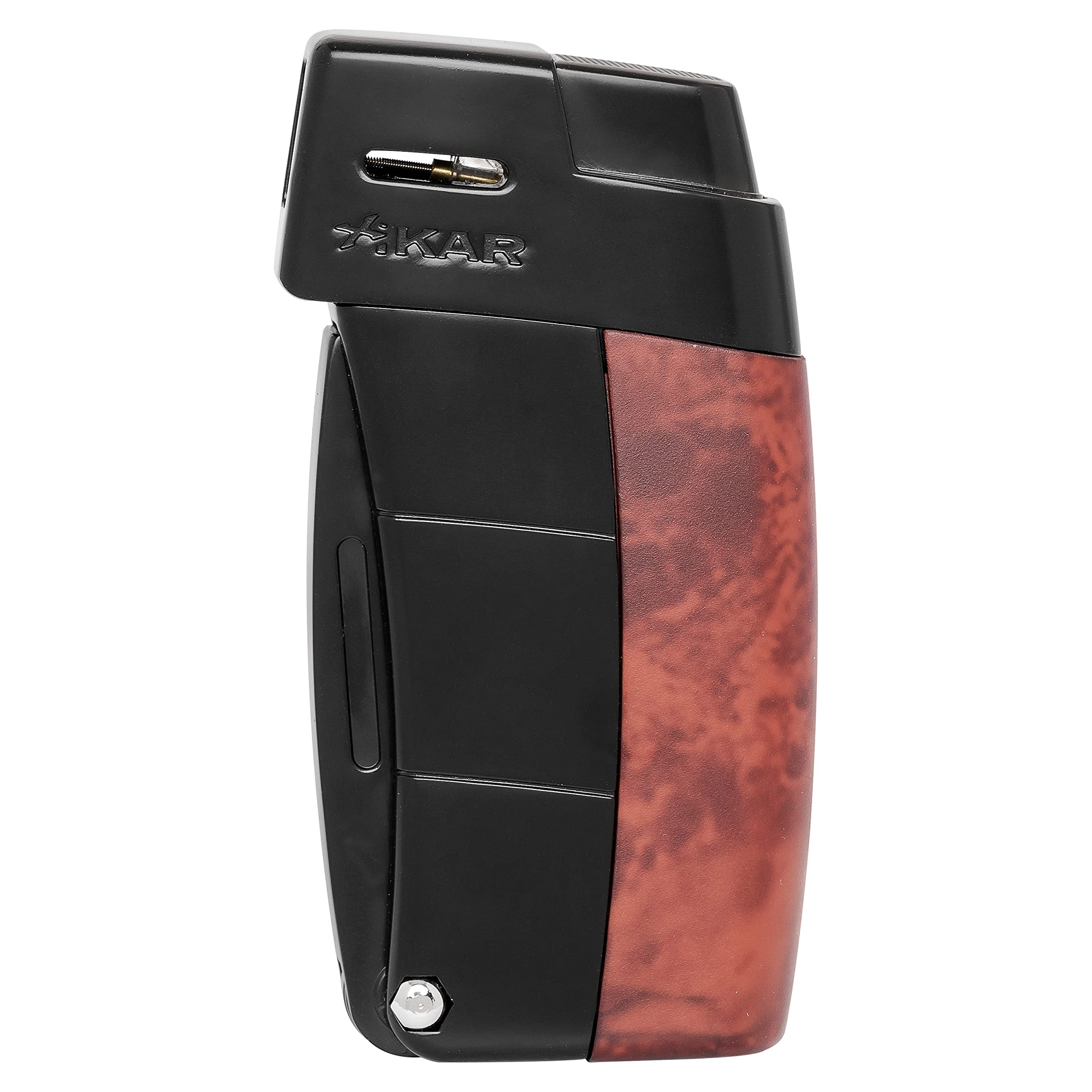 Xikar Resource II Angled Soft Flame Lighter - Exotic Burl Wood Design for Pipe Smokers with Built-in Tamper & Scraper | Perfect for Tobacco Pipe Smoking, Cigar Lighting & Outdoor Use
